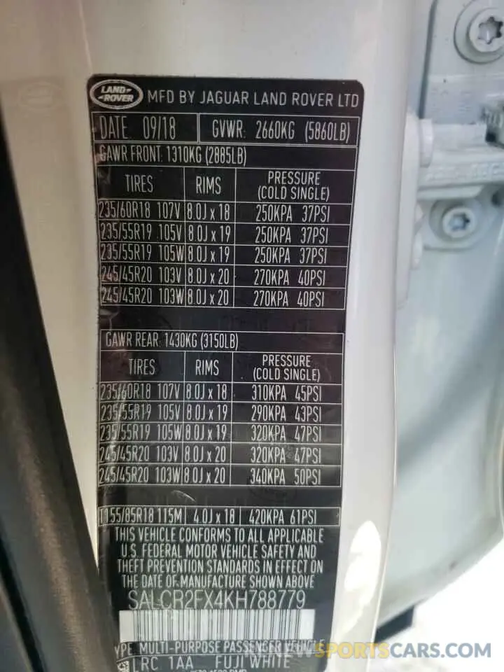 14 fotografías del automóvil dañado SALCR2FX4KH788779 LAND ROVER DISCOVERY 2019