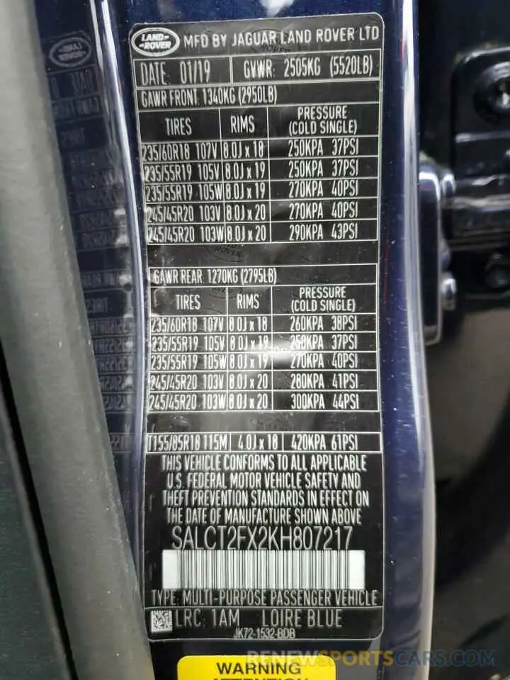 13 fotografías del automóvil dañado SALCT2FX2KH807217 LAND ROVER DISCOVERY 2019