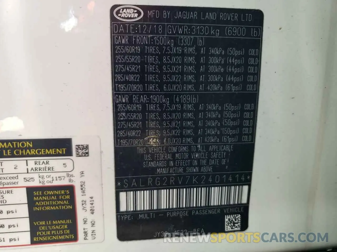 13 fotografías del automóvil dañado SALRG2RV7K2401414 LAND ROVER DISCOVERY 2019