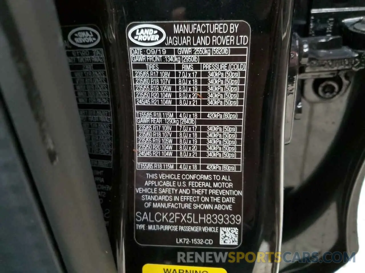 10 fotografías del automóvil dañado SALCK2FX5LH839339 LAND ROVER DISCOVERY 2020