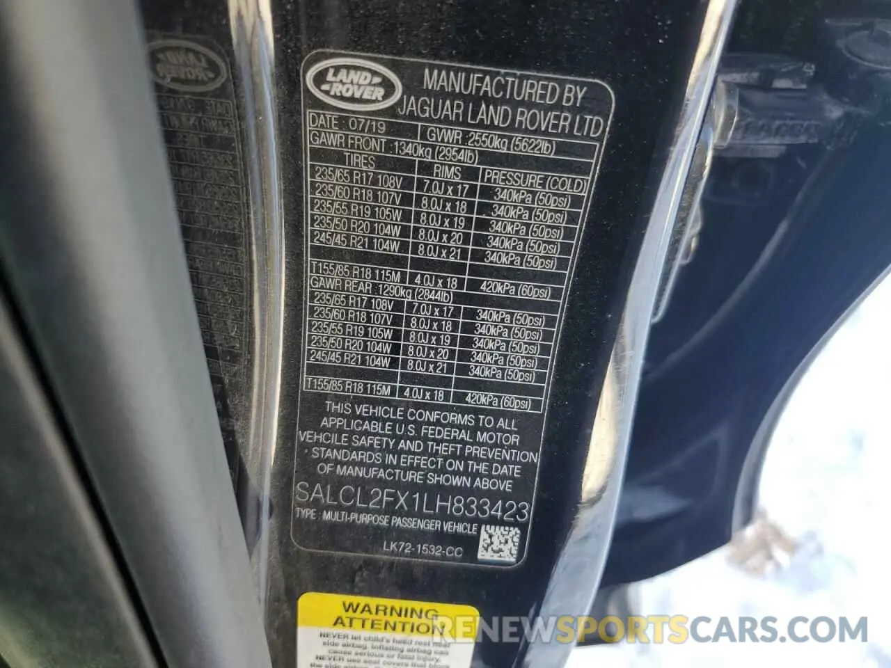 12 fotografías del automóvil dañado SALCL2FX1LH833423 LAND ROVER DISCOVERY 2020