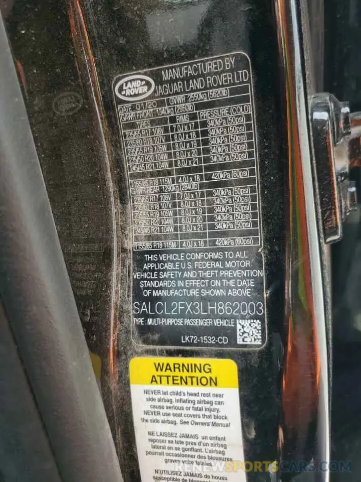 14 fotografías del automóvil dañado SALCL2FX3LH862003 LAND ROVER DISCOVERY 2020