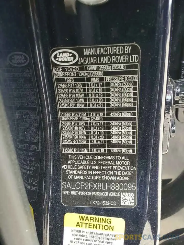 13 fotografías del automóvil dañado SALCP2FX8LH880095 LAND ROVER DISCOVERY 2020