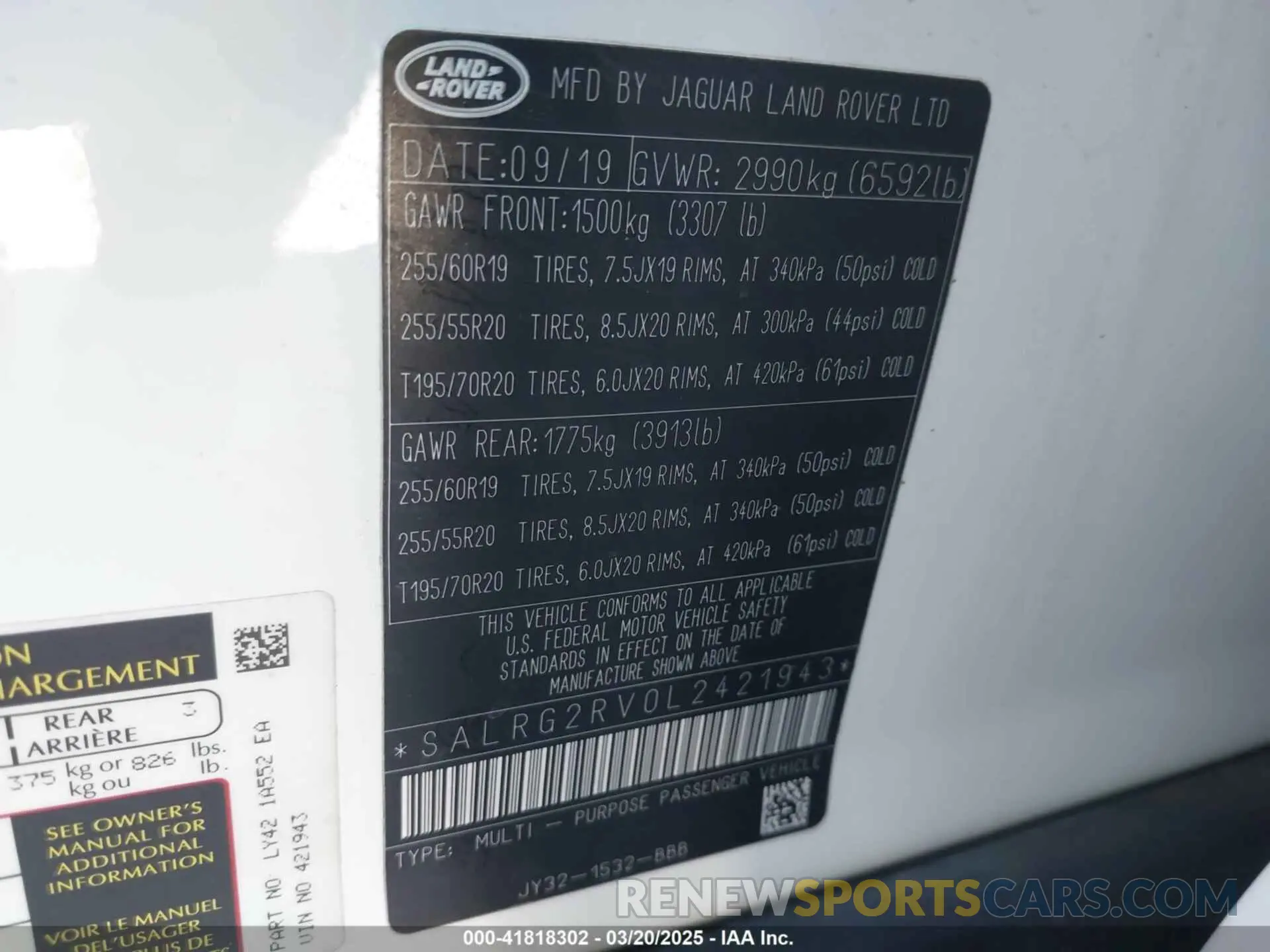 9 fotografías del automóvil dañado SALRG2RV0L2421943 LAND ROVER DISCOVERY 2020