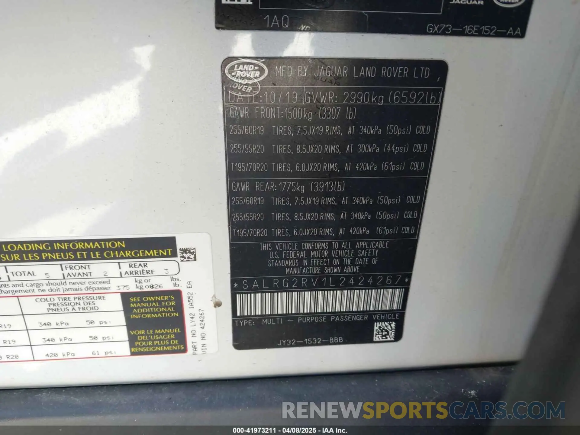 9 fotografías del automóvil dañado SALRG2RV1L2424267 LAND ROVER DISCOVERY 2020