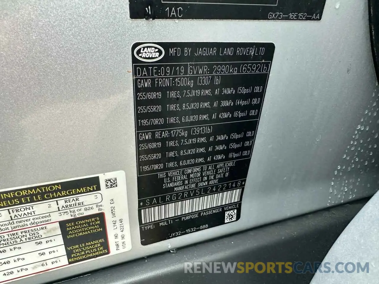 10 fotografías del automóvil dañado SALRG2RV5L2422148 LAND ROVER DISCOVERY 2020