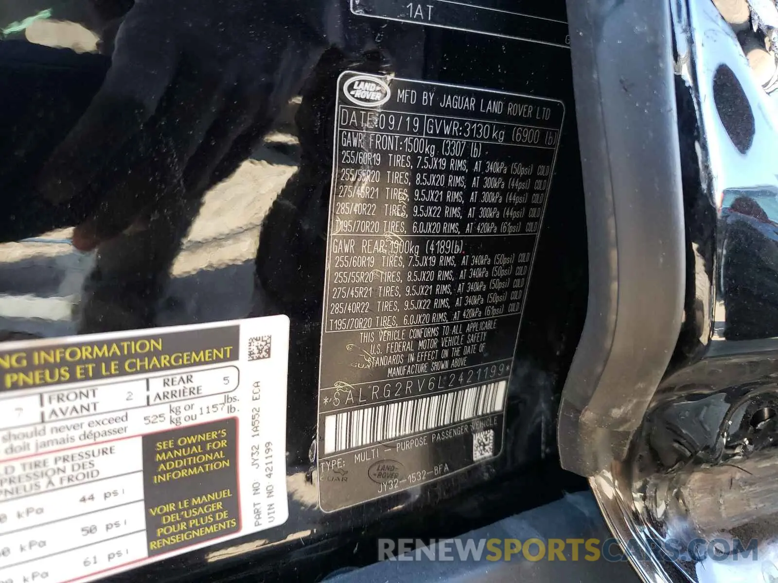 10 fotografías del automóvil dañado SALRG2RV6L2421199 LAND ROVER DISCOVERY 2020