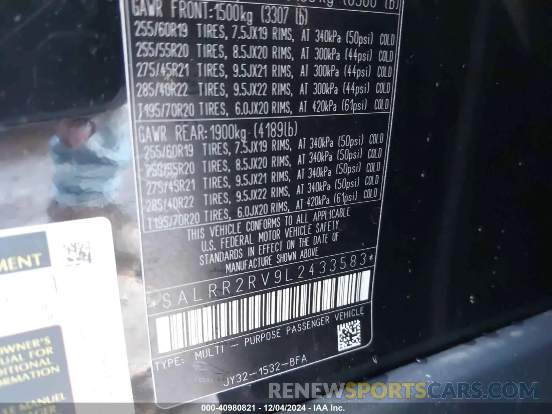9 fotografías del automóvil dañado SALRR2RV9L2433583 LAND ROVER DISCOVERY 2020