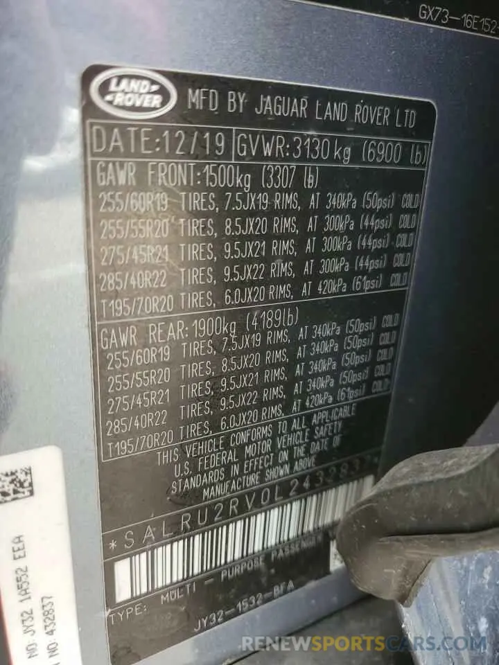 14 fotografías del automóvil dañado SALRU2RV0L2432837 LAND ROVER DISCOVERY 2020
