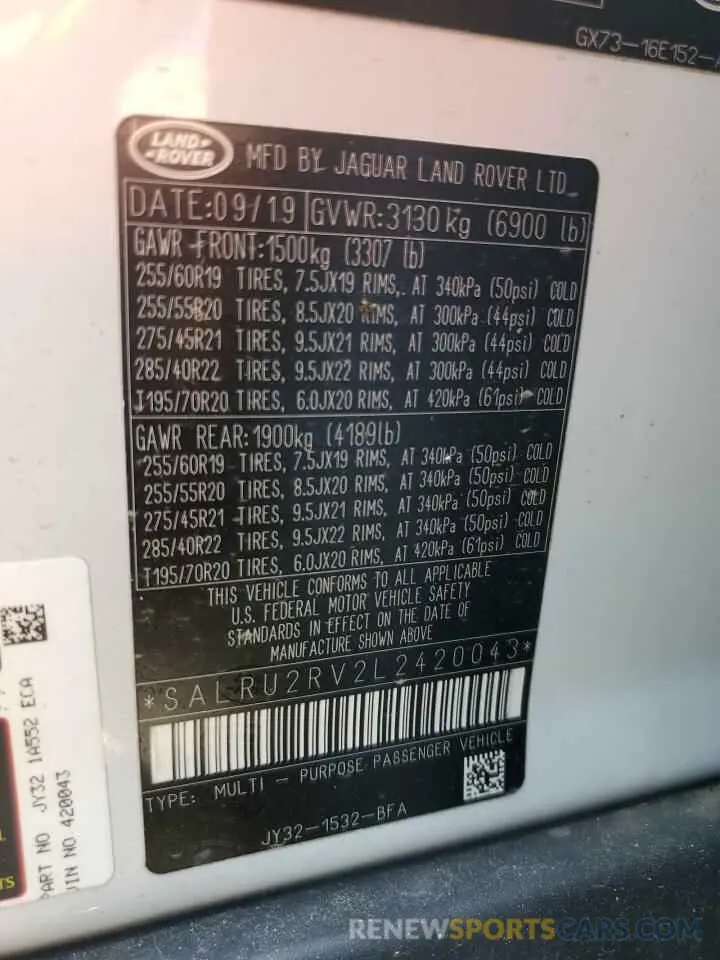 14 fotografías del automóvil dañado SALRU2RV2L2420043 LAND ROVER DISCOVERY 2020