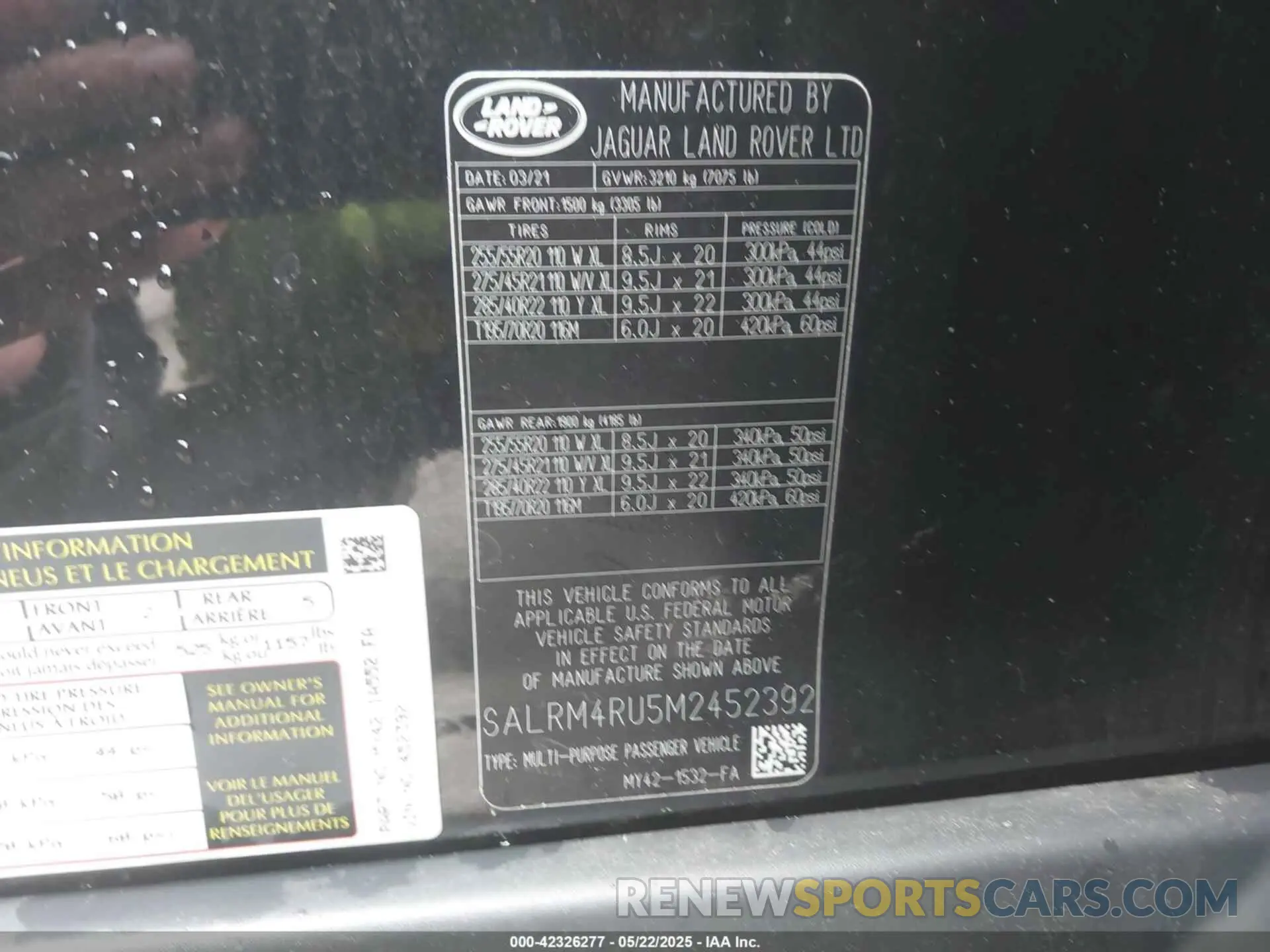 9 fotografías del automóvil dañado SALRM4RU5M2452392 LAND ROVER DISCOVERY 2021