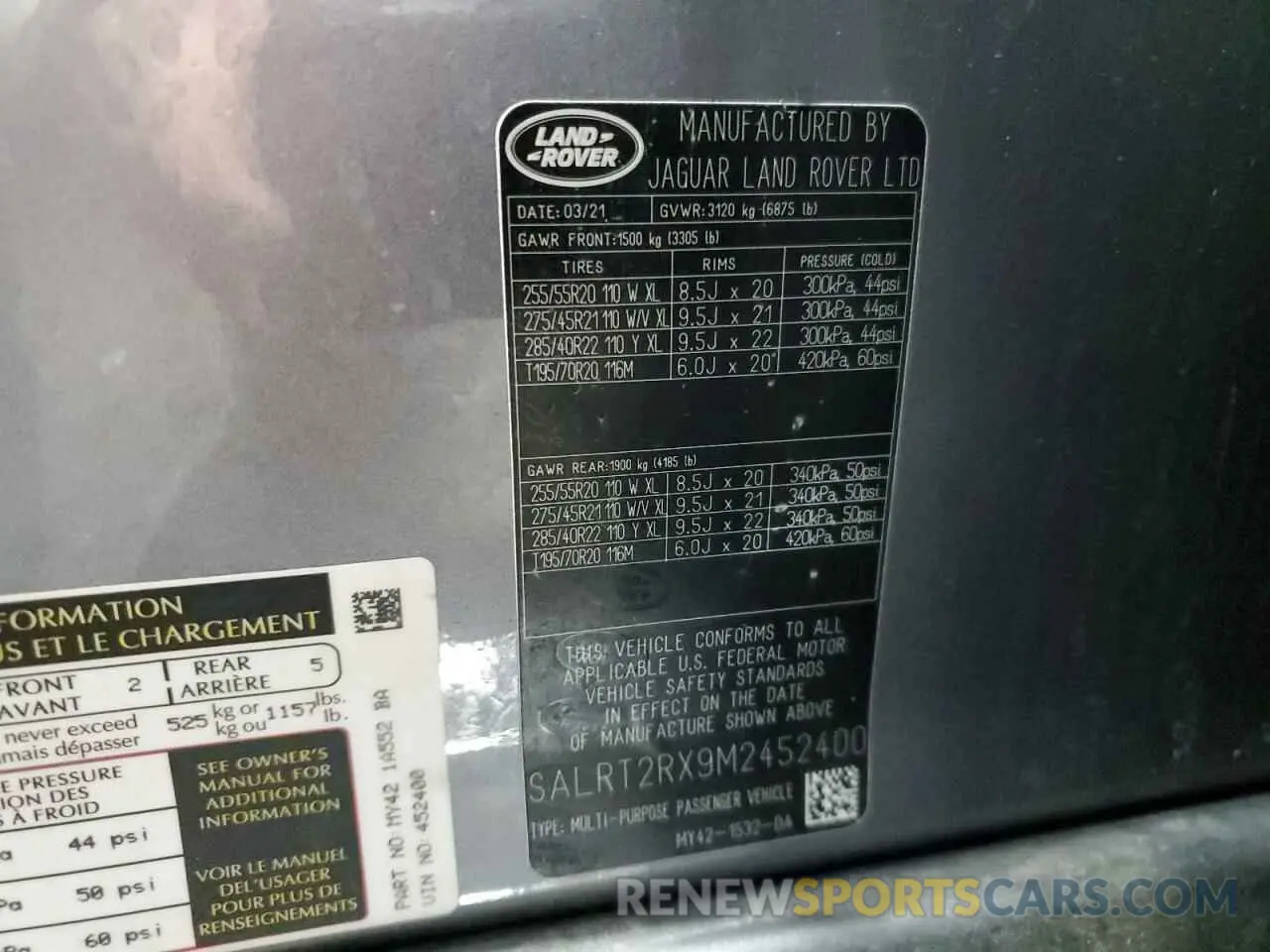 14 fotografías del automóvil dañado SALRT2RX9M2452400 LAND ROVER DISCOVERY 2021