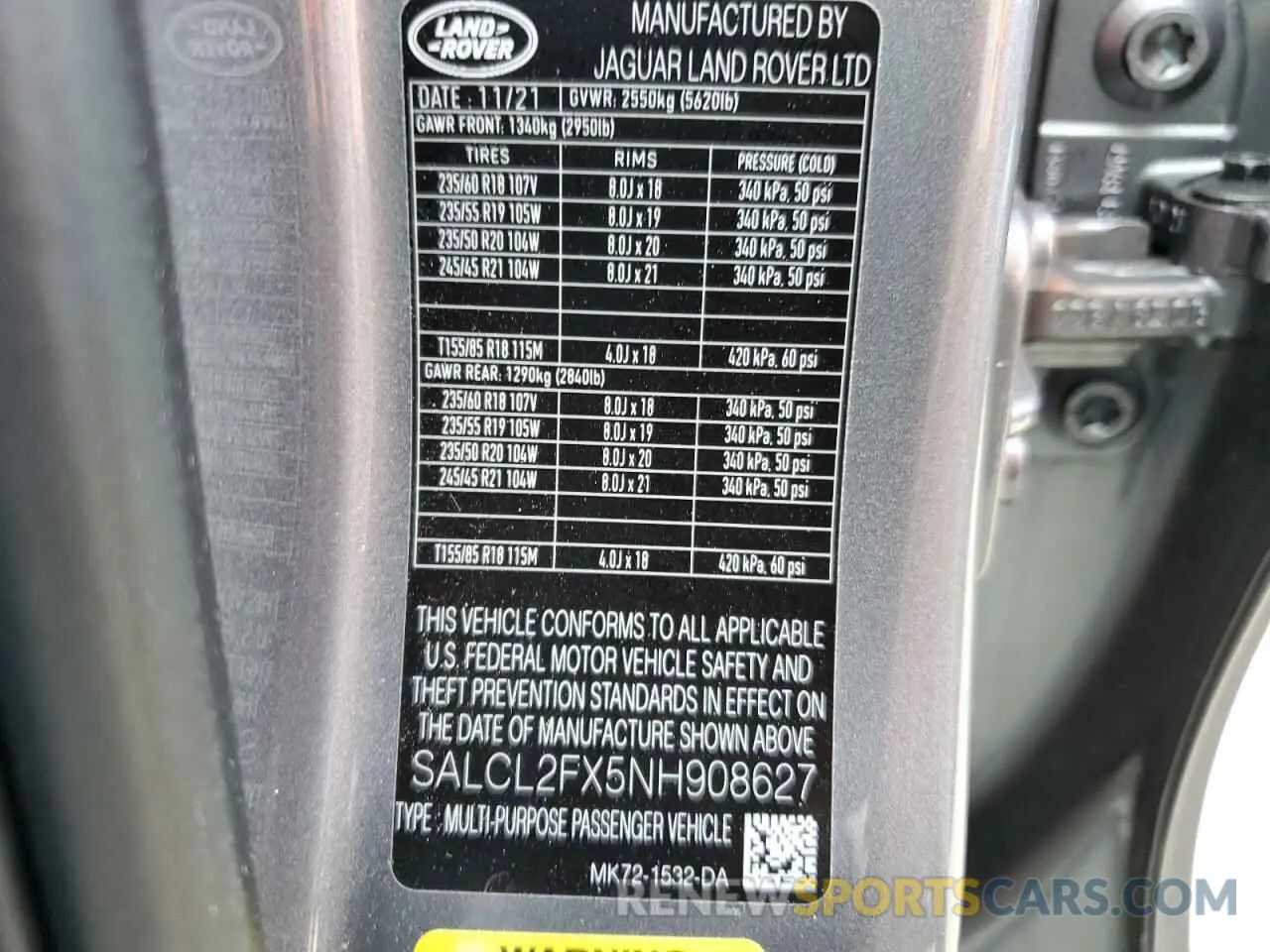 10 fotografías del automóvil dañado SALCL2FX5NH908627 LAND ROVER DISCOVERY 2022