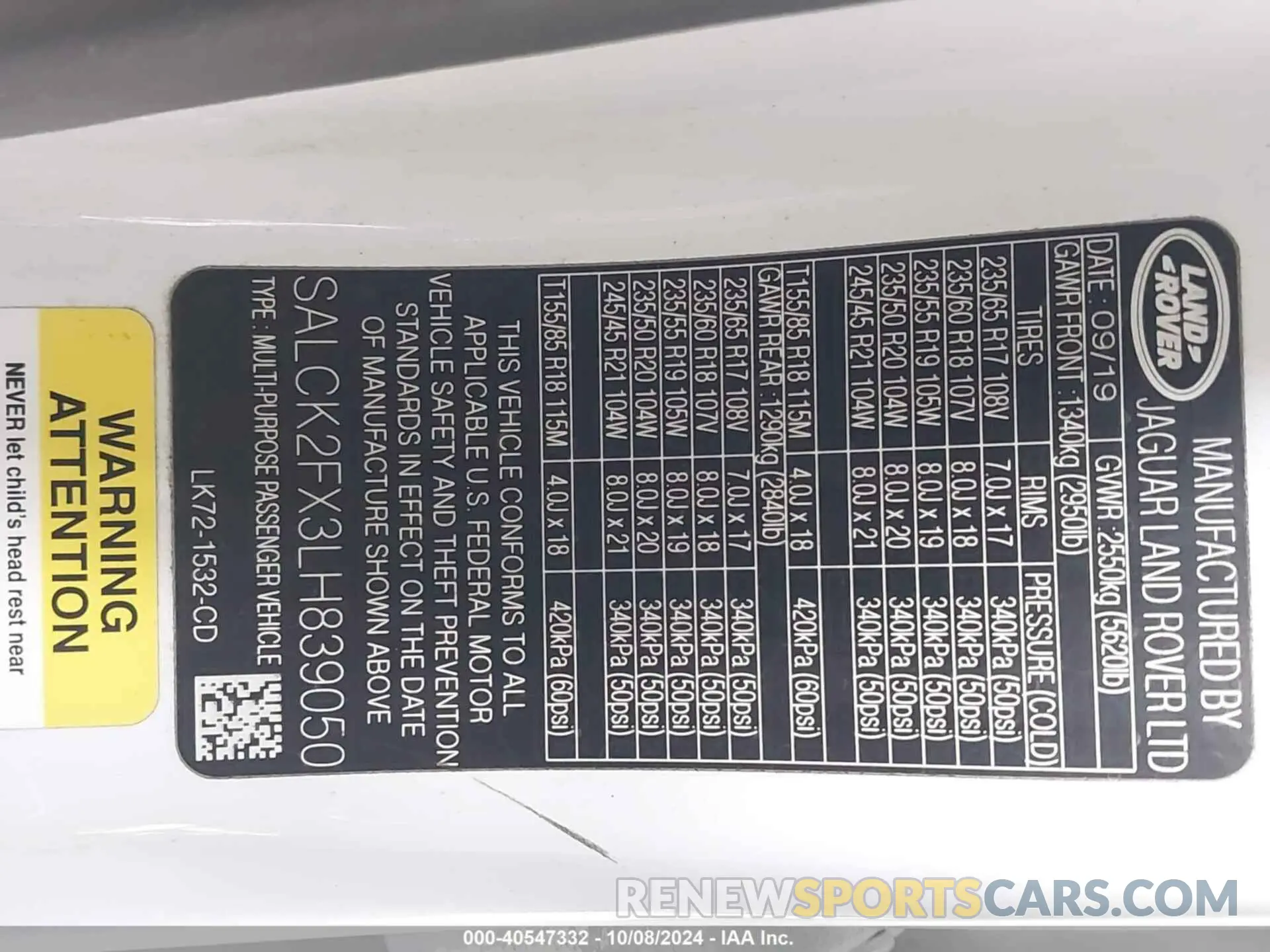 9 fotografías del automóvil dañado SALCK2FX3LH839050 LAND ROVER DISCOVERY SPORT 2020