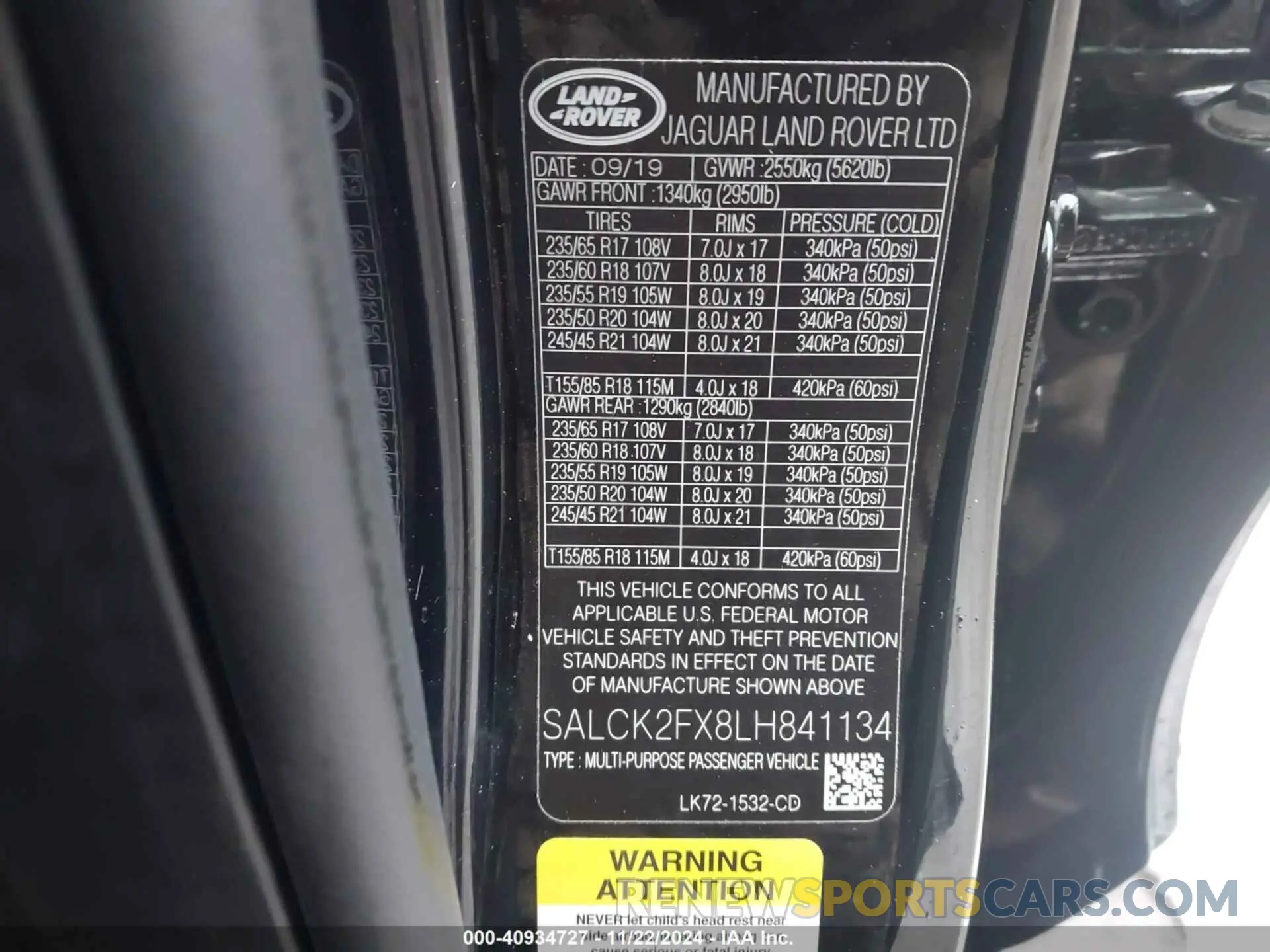 9 fotografías del automóvil dañado SALCK2FX8LH841134 LAND ROVER DISCOVERY SPORT 2020
