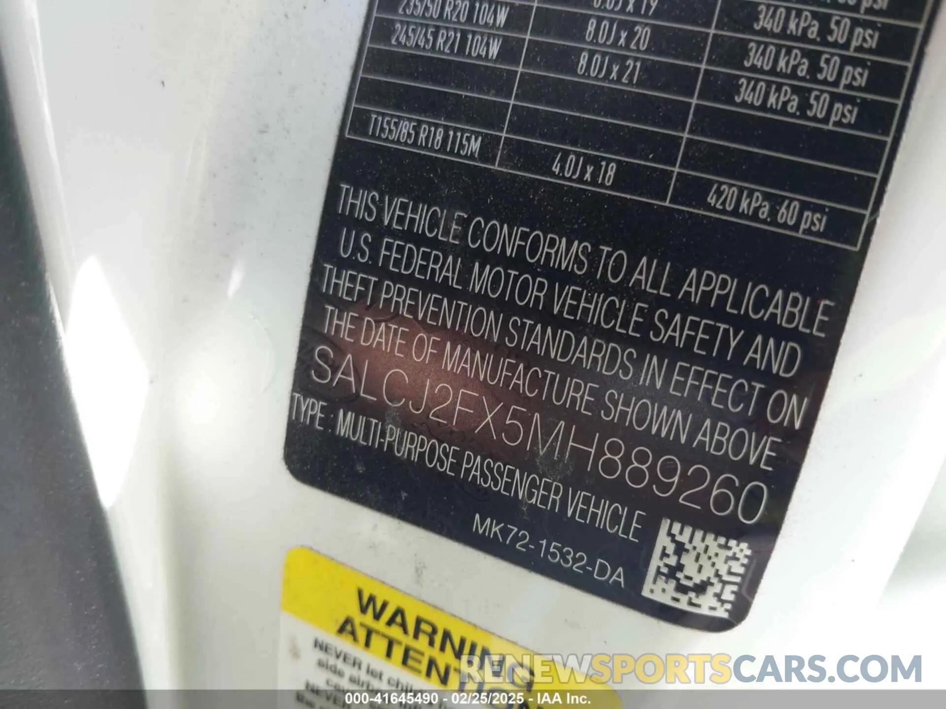 9 fotografías del automóvil dañado SALCJ2FX5MH889260 LAND ROVER DISCOVERY SPORT 2021
