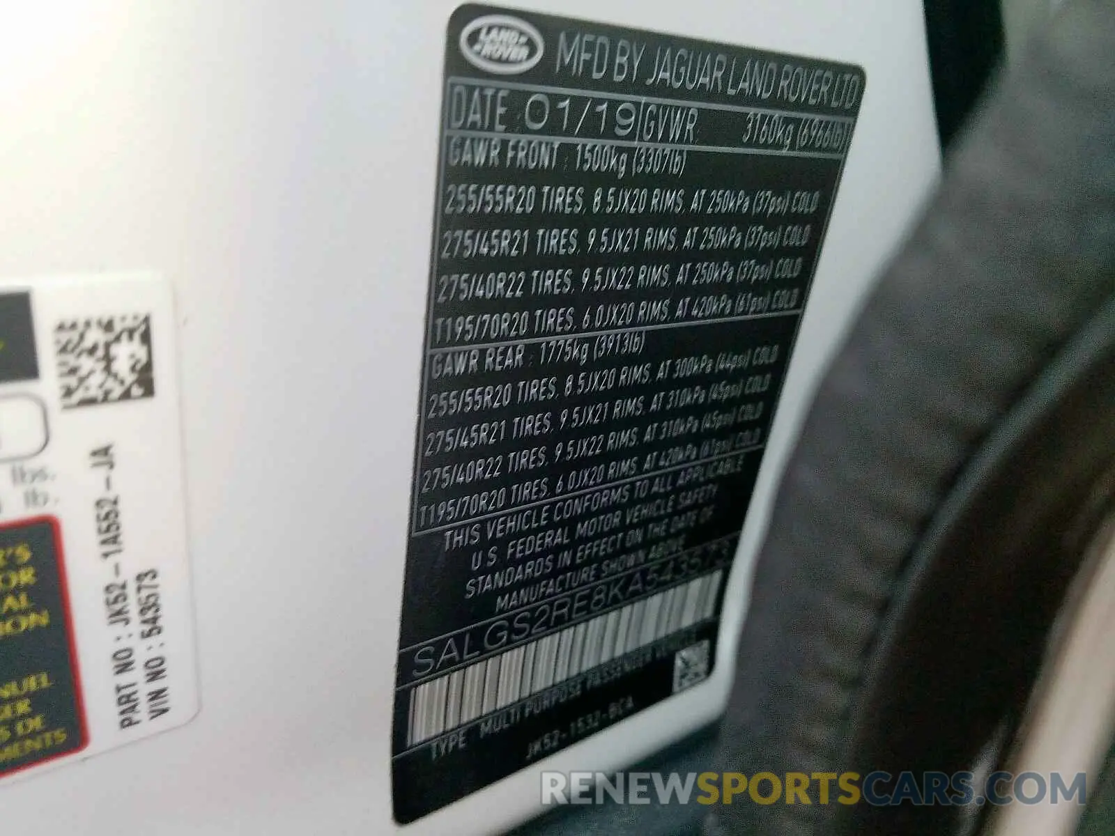 10 fotografías del automóvil dañado SALGS2RE8KA543573 LAND ROVER RANGE ROVE 2019