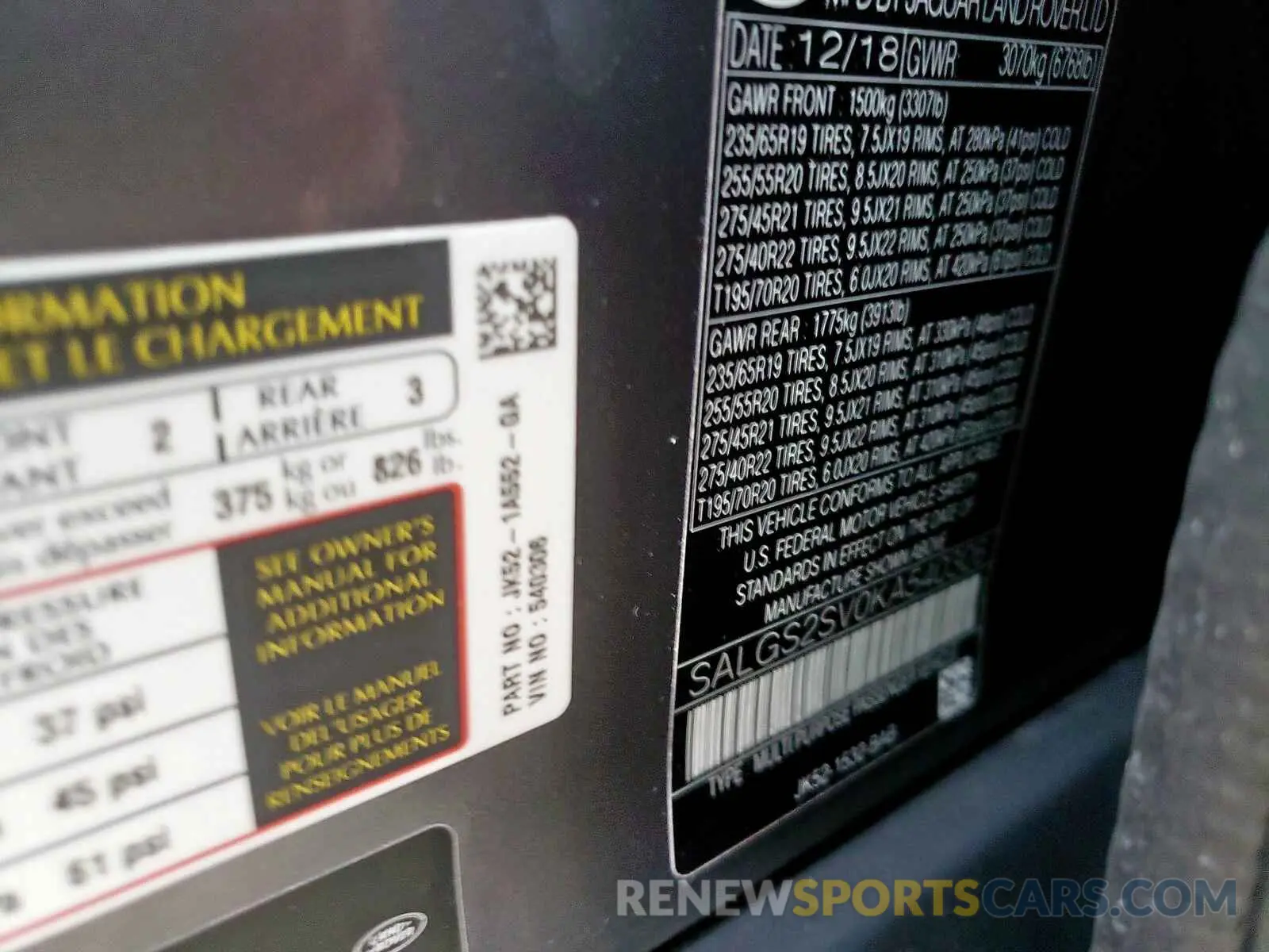 10 fotografías del automóvil dañado SALGS2SV0KA540306 LAND ROVER RANGE ROVE 2019