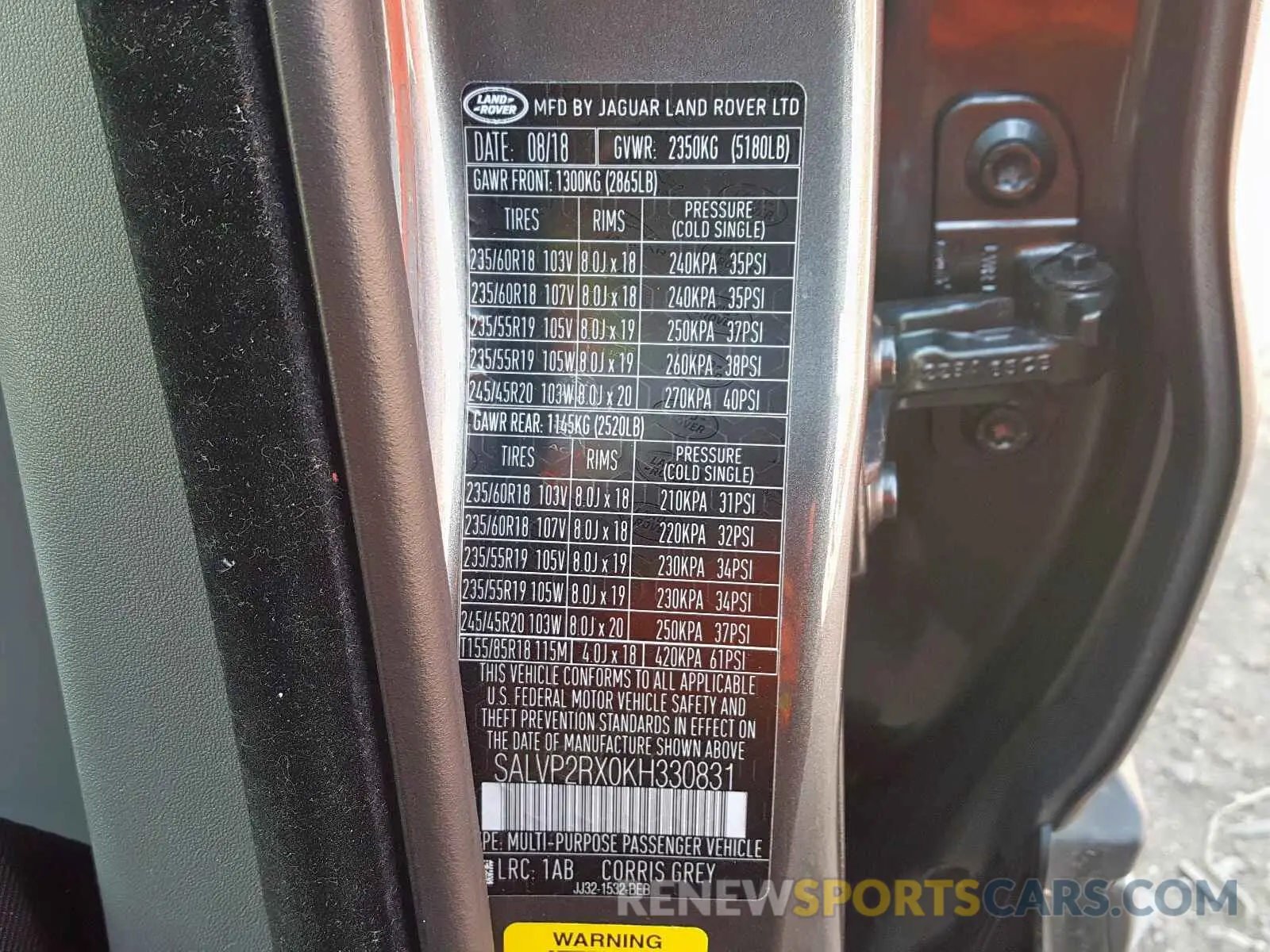 10 fotografías del automóvil dañado SALVP2RX0KH330831 LAND ROVER RANGE ROVE 2019