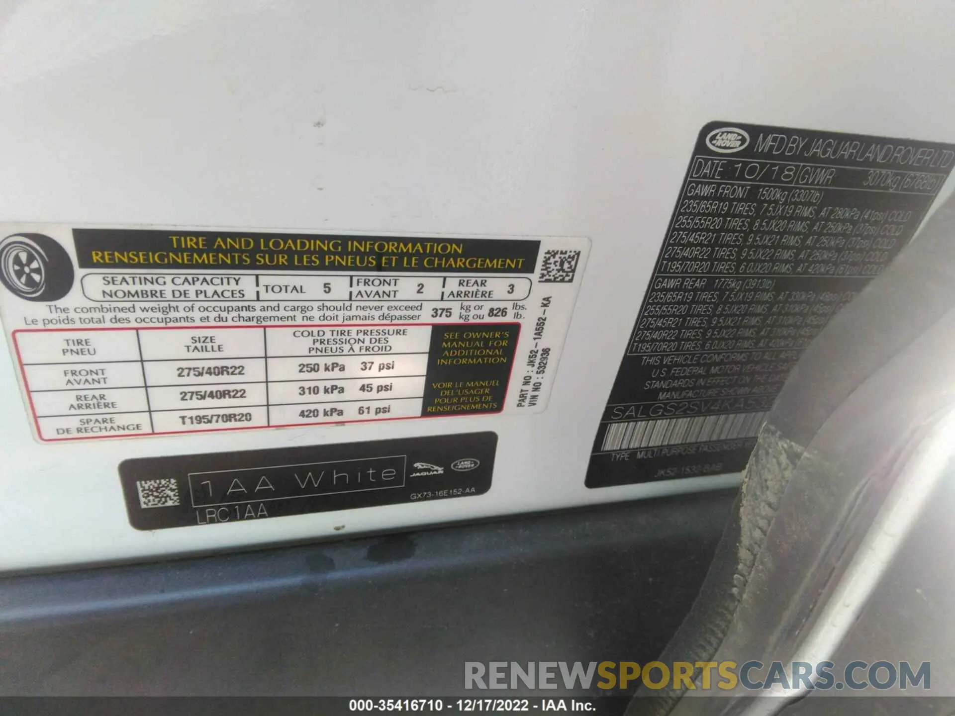9 fotografías del automóvil dañado 00LGS2SV4KA532936 LAND ROVER RANGE ROVER 2019