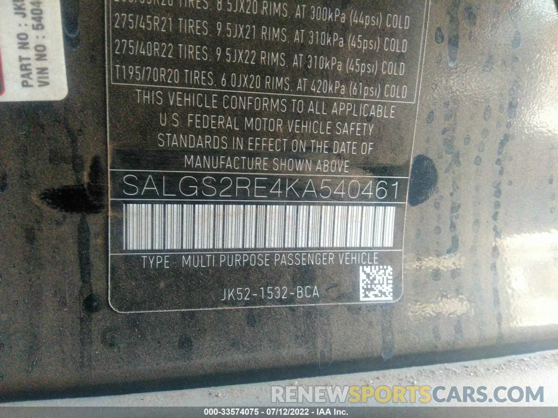 9 fotografías del automóvil dañado SALGS2RE4KA540461 LAND ROVER RANGE ROVER 2019