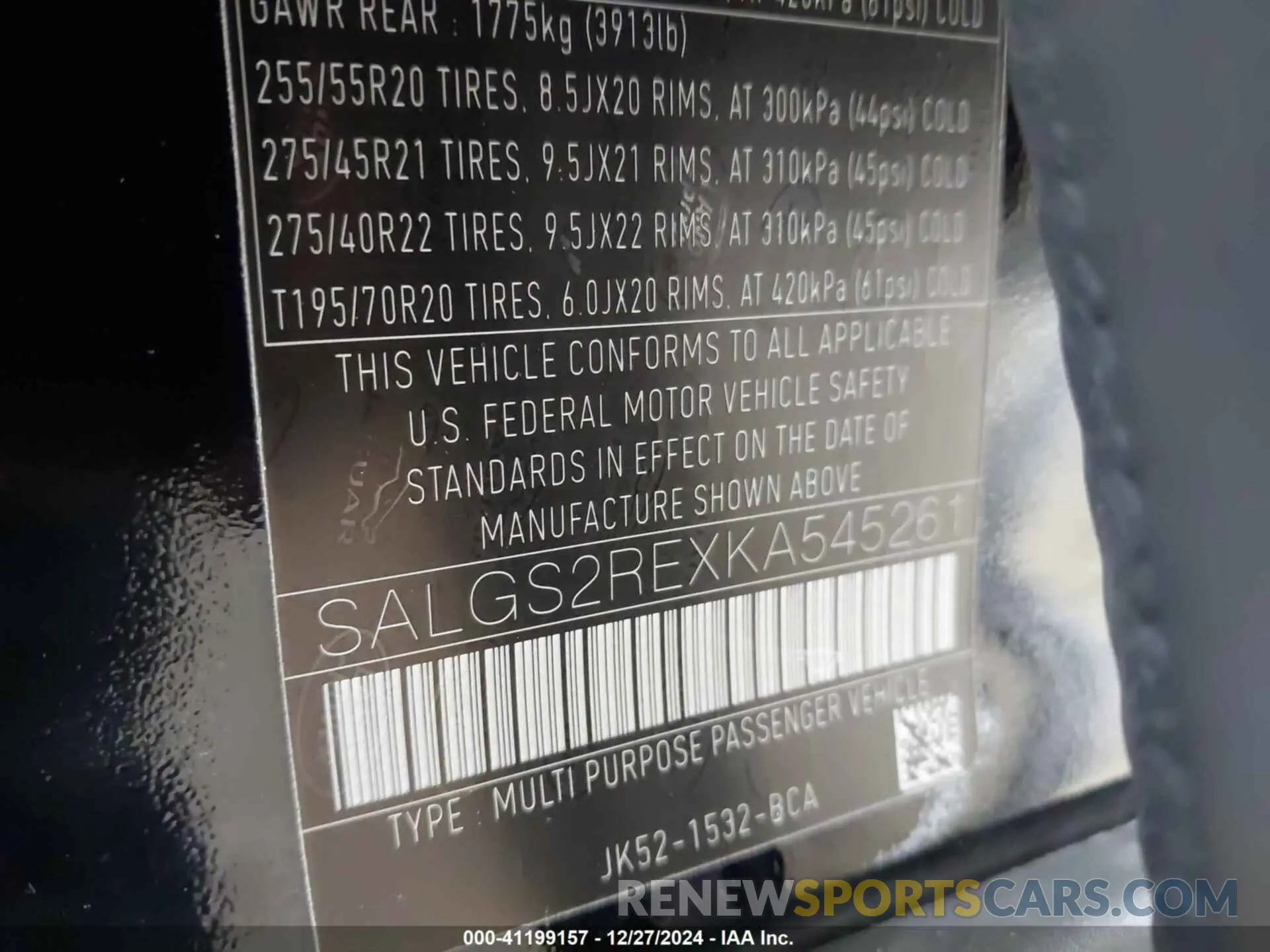 9 fotografías del automóvil dañado SALGS2REXKA545261 LAND ROVER RANGE ROVER 2019