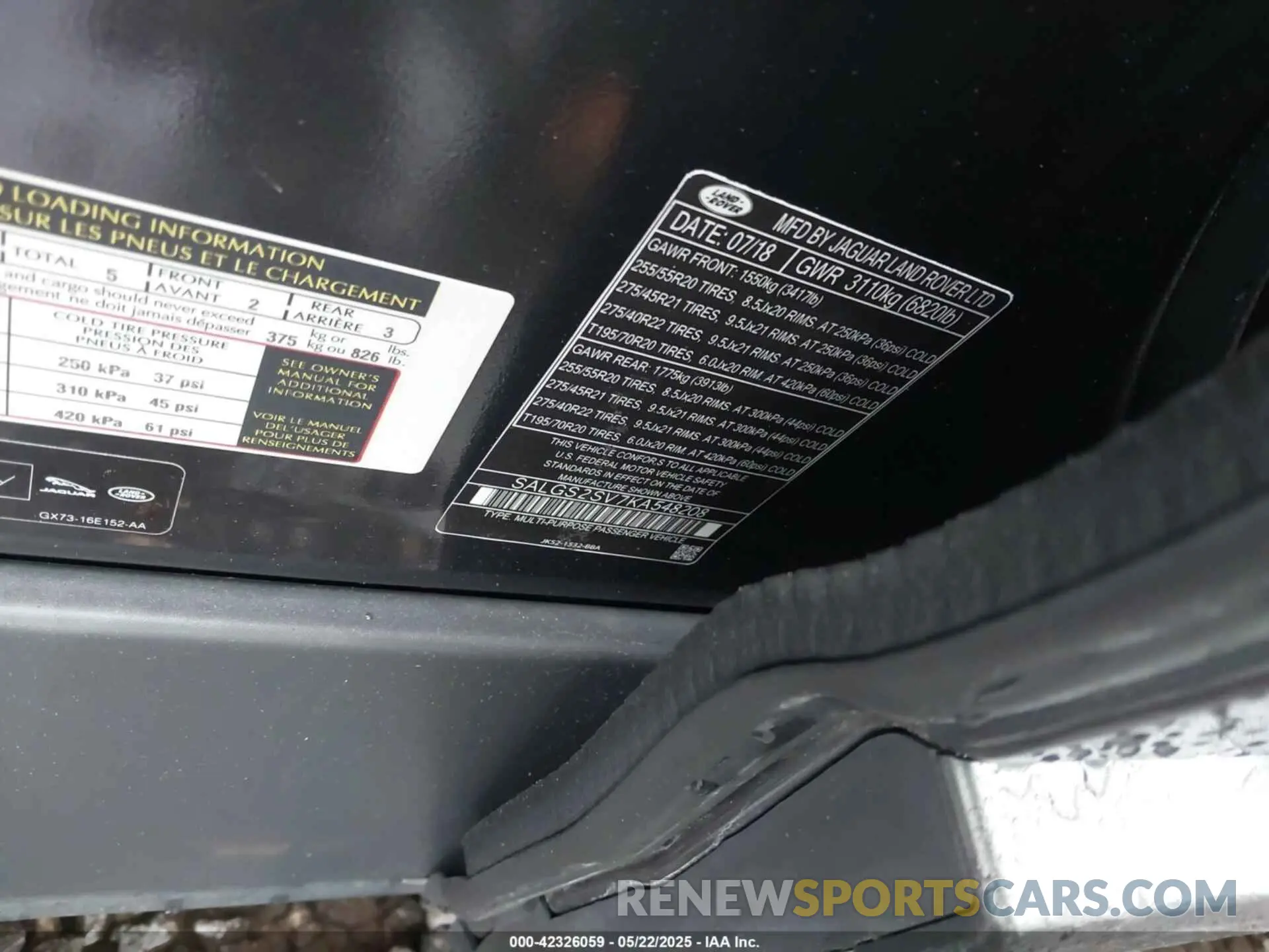 9 fotografías del automóvil dañado SALGS2SV0KA520119 LAND ROVER RANGE ROVER 2019