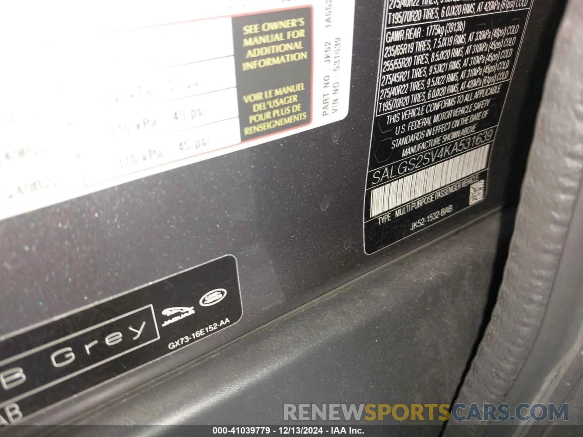 9 fotografías del automóvil dañado SALGS2SV4KA531639 LAND ROVER RANGE ROVER 2019