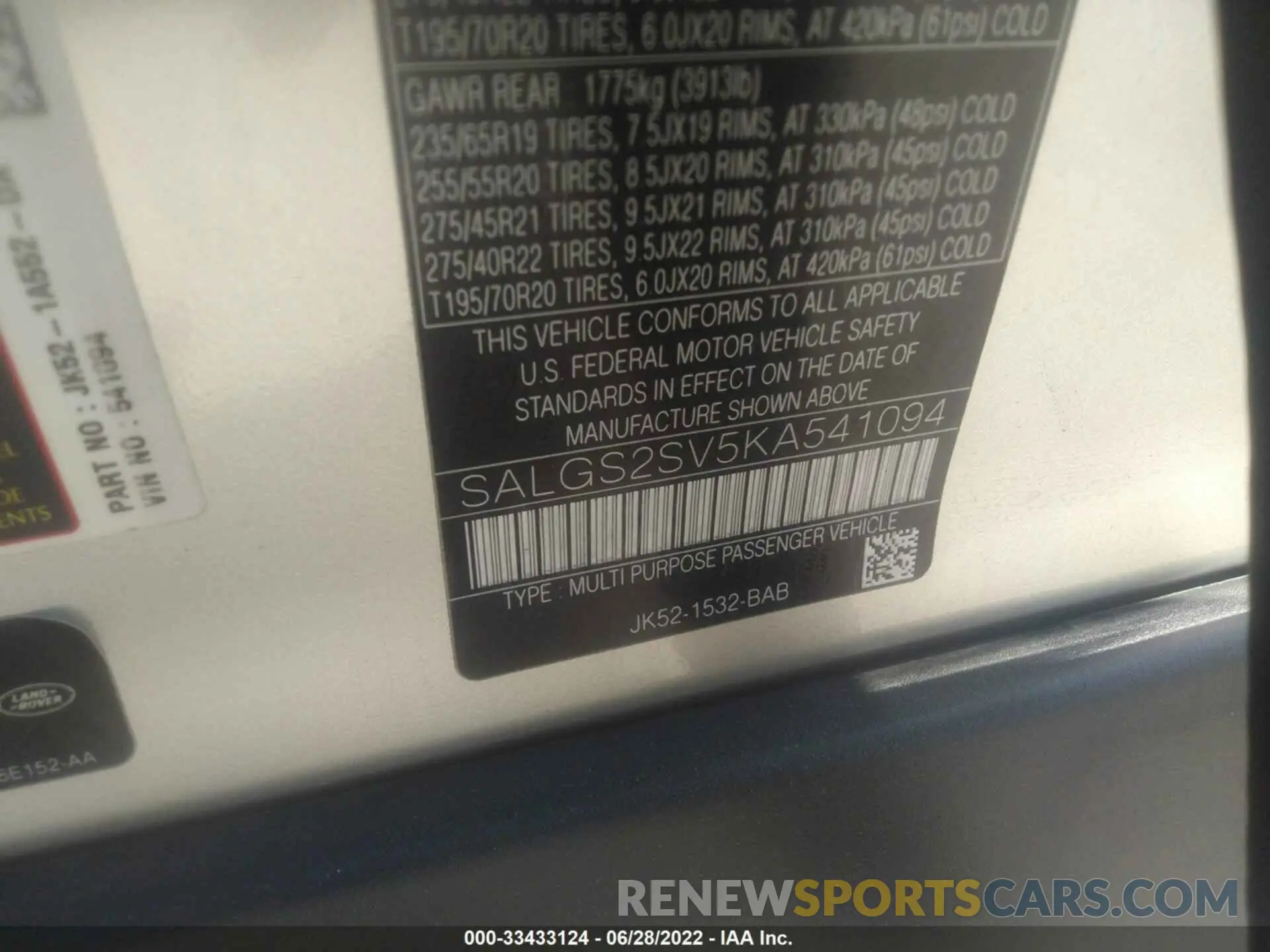 9 fotografías del automóvil dañado SALGS2SV5KA541094 LAND ROVER RANGE ROVER 2019