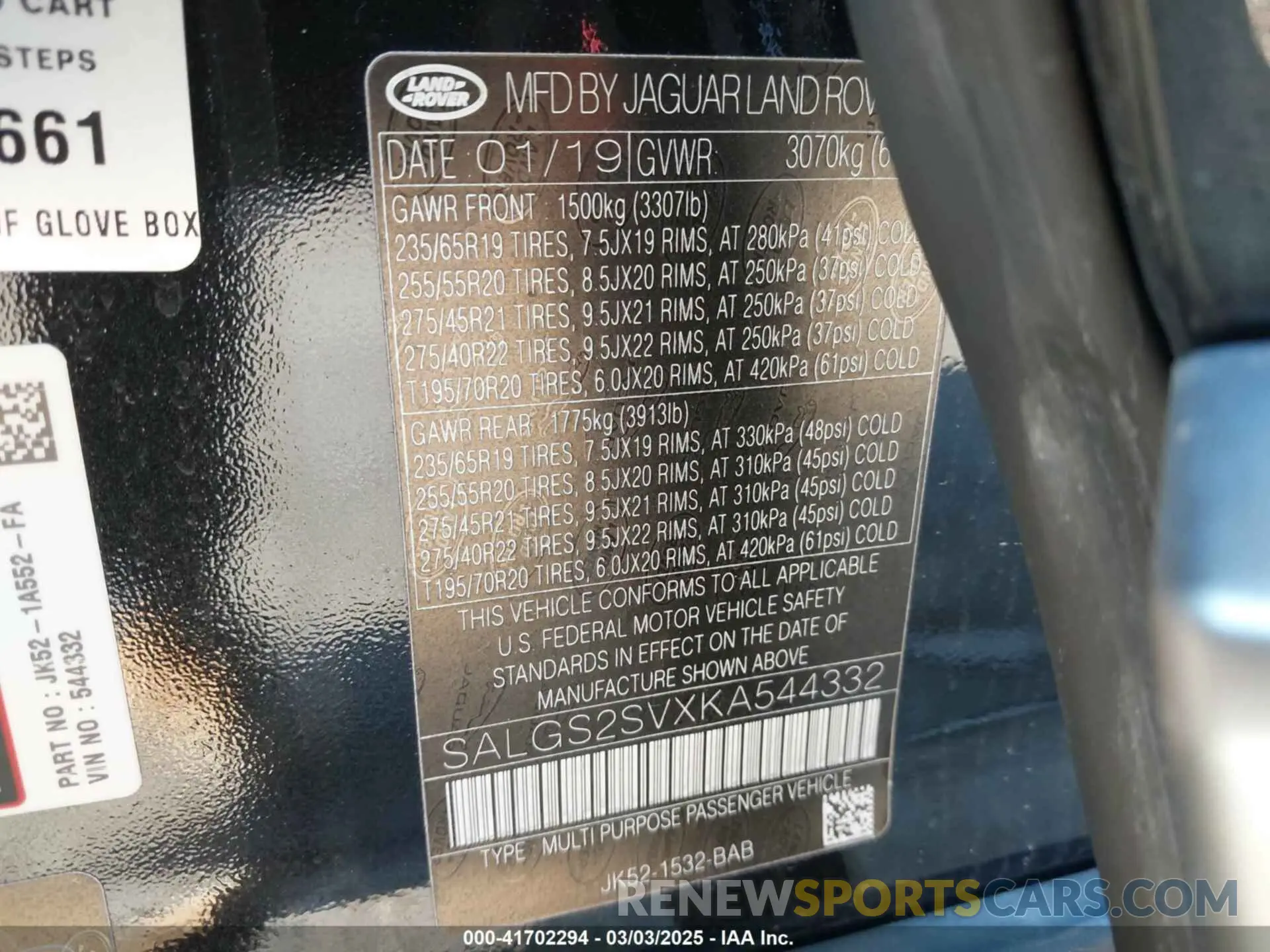 9 fotografías del automóvil dañado SALGS2SVXKA544332 LAND ROVER RANGE ROVER 2019