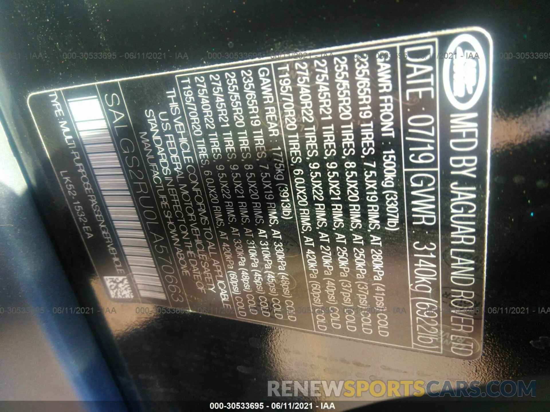 9 fotografías del automóvil dañado SALGS2RU0LA570663 LAND ROVER RANGE ROVER 2020