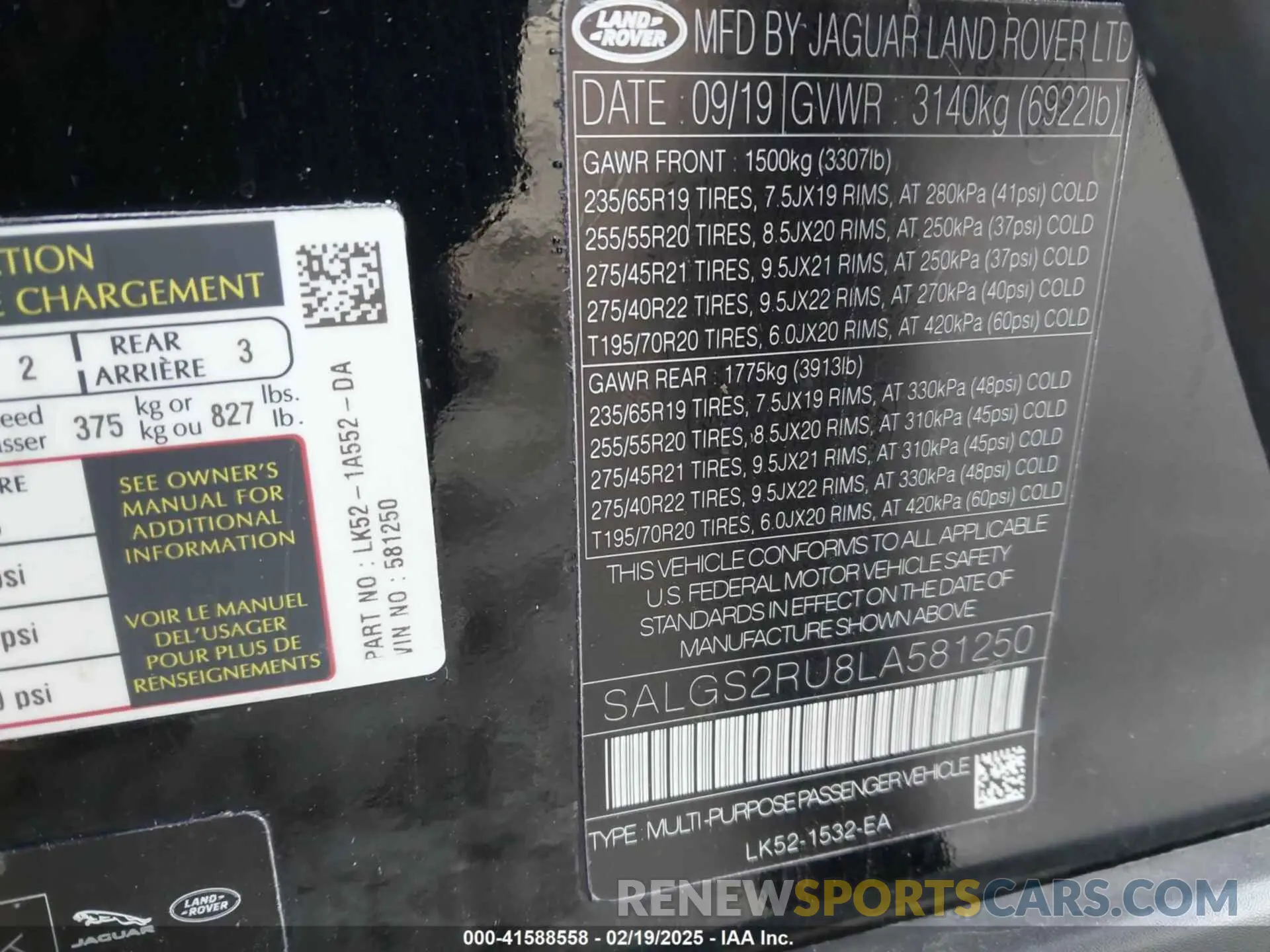 9 fotografías del automóvil dañado SALGS2RU8LA581250 LAND ROVER RANGE ROVER 2020