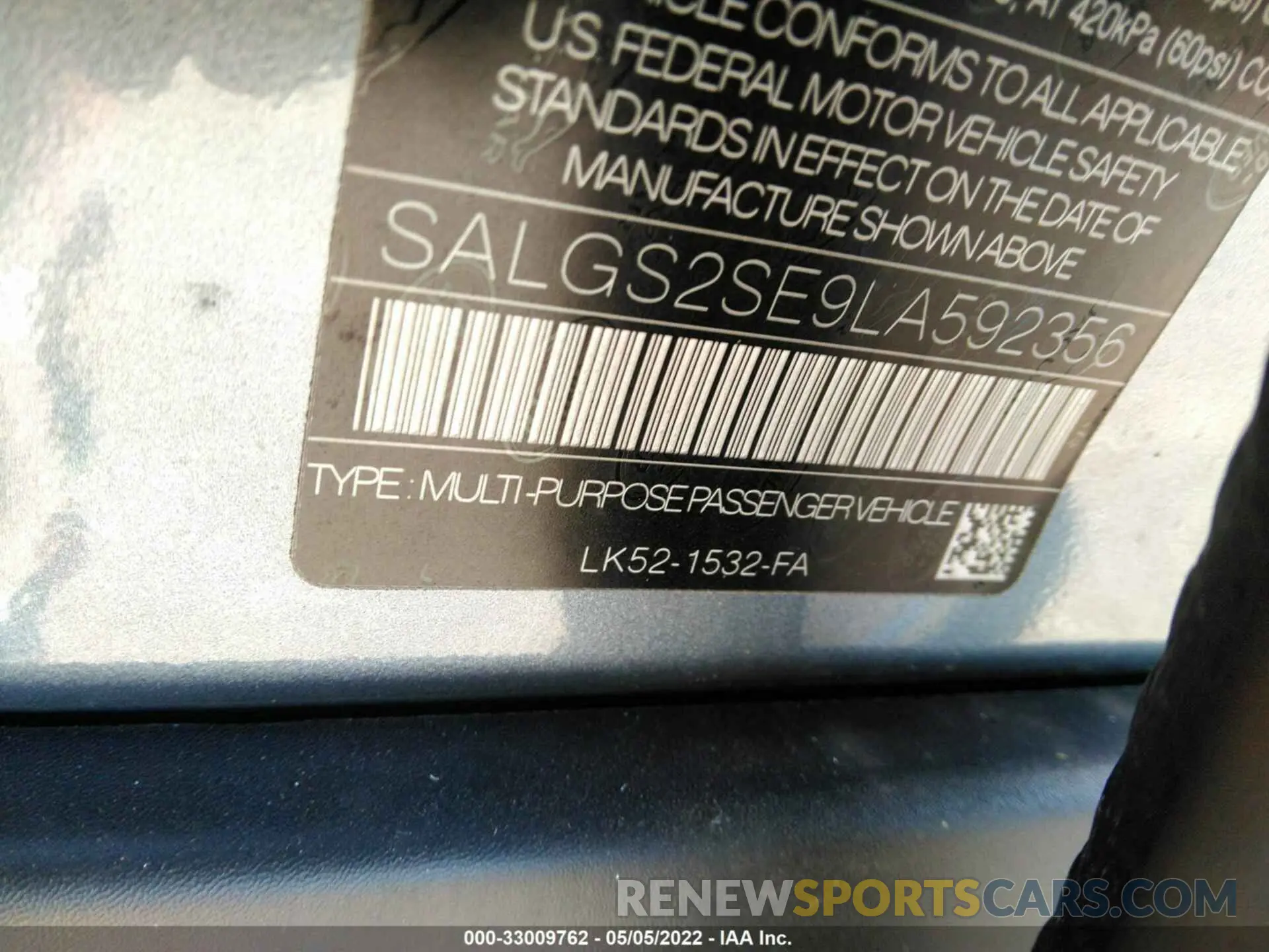 9 fotografías del automóvil dañado SALGS2SE9LA592356 LAND ROVER RANGE ROVER 2020