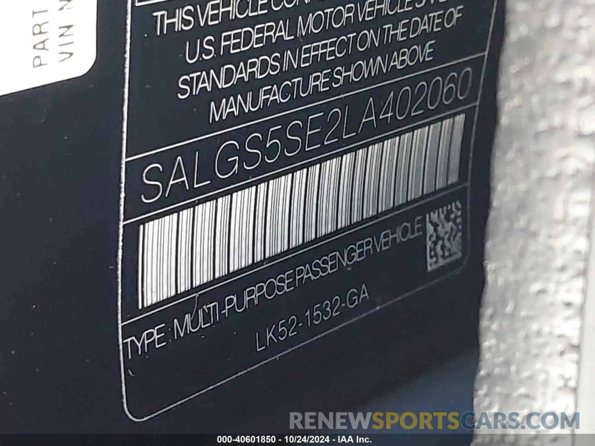 9 fotografías del automóvil dañado SALGS5SE2LA402060 LAND ROVER RANGE ROVER 2020