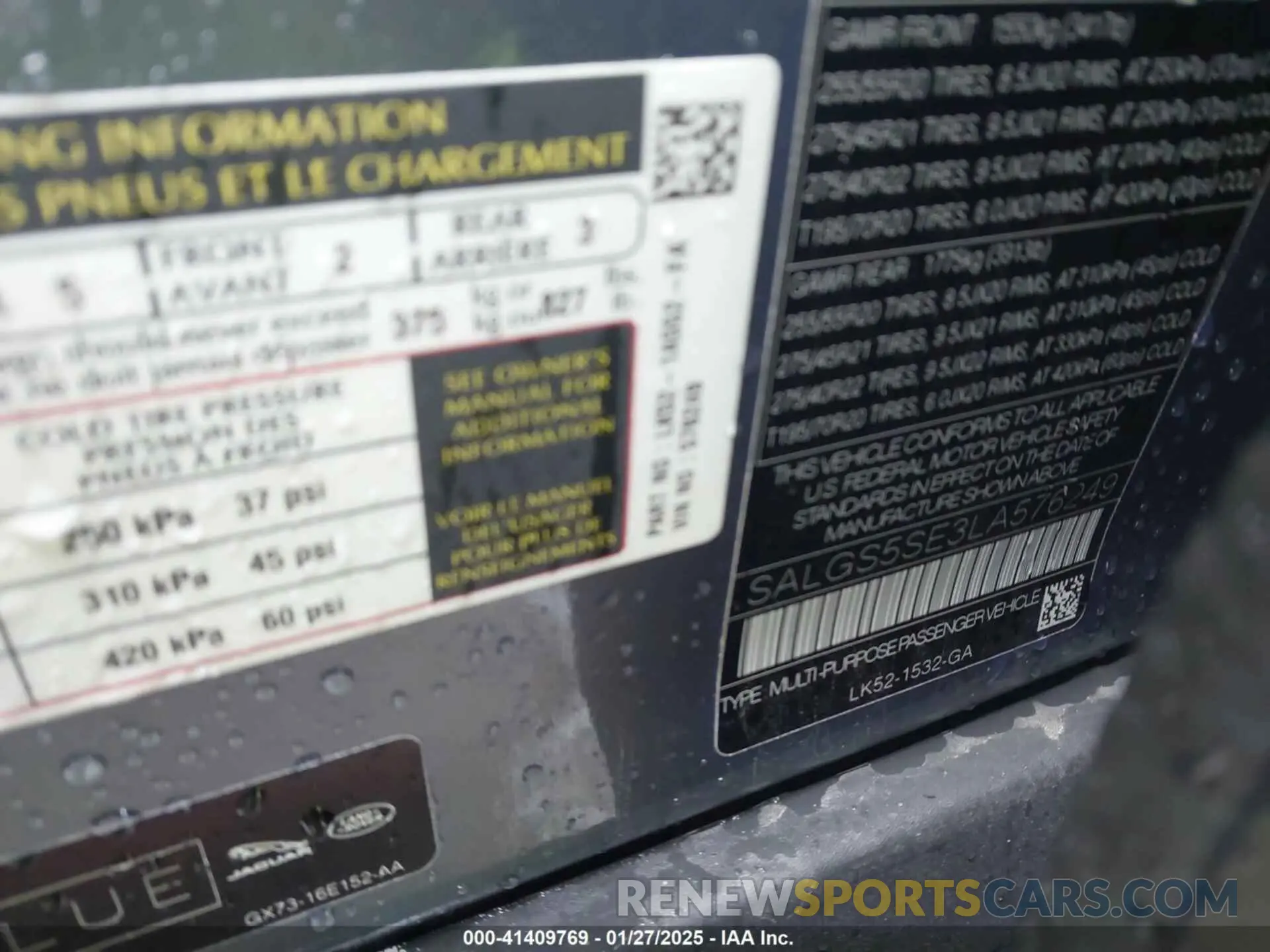 9 fotografías del automóvil dañado SALGS5SE3LA576249 LAND ROVER RANGE ROVER 2020