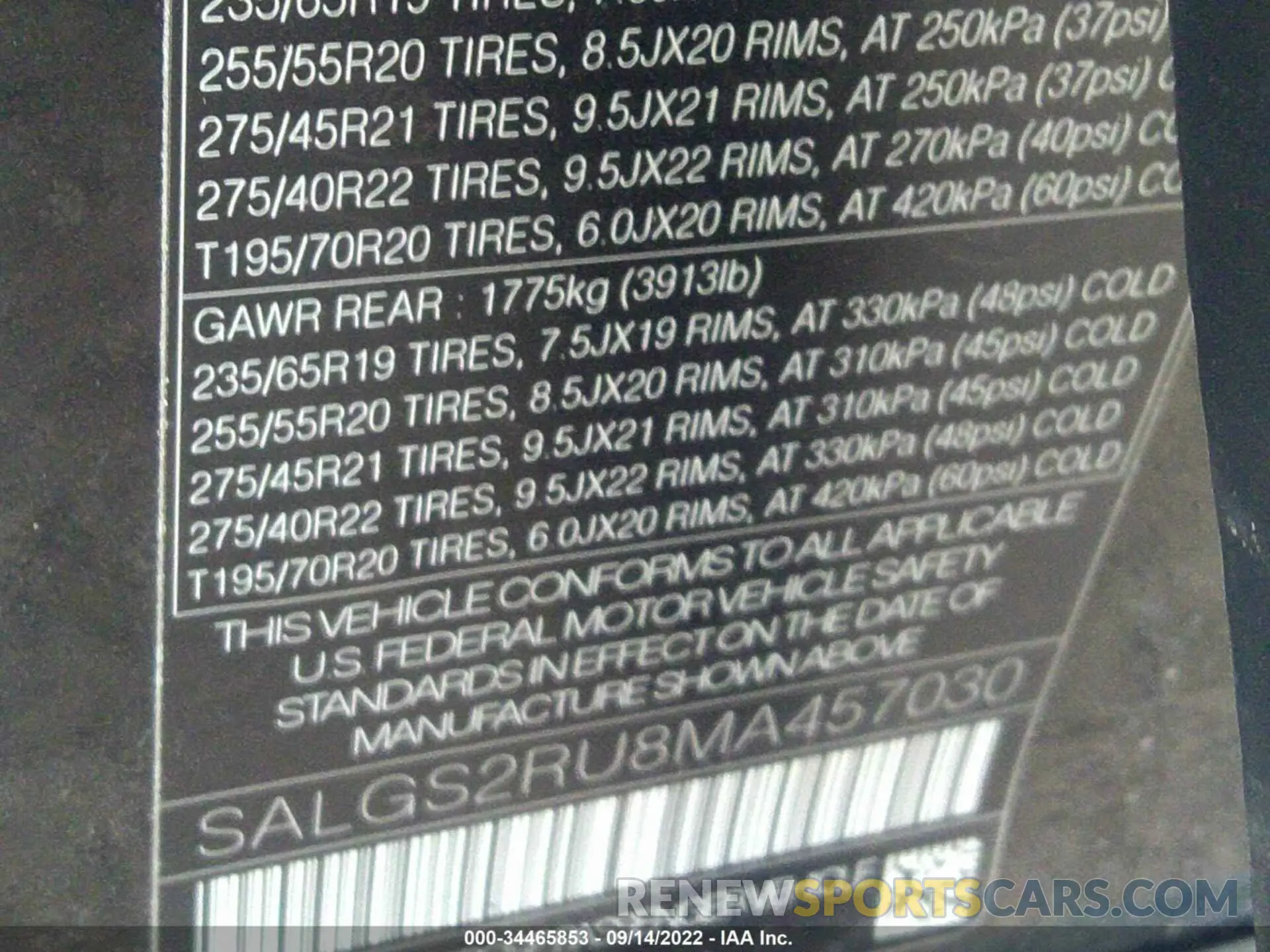 9 fotografías del automóvil dañado SALGS2RU8MA457030 LAND ROVER RANGE ROVER 2021