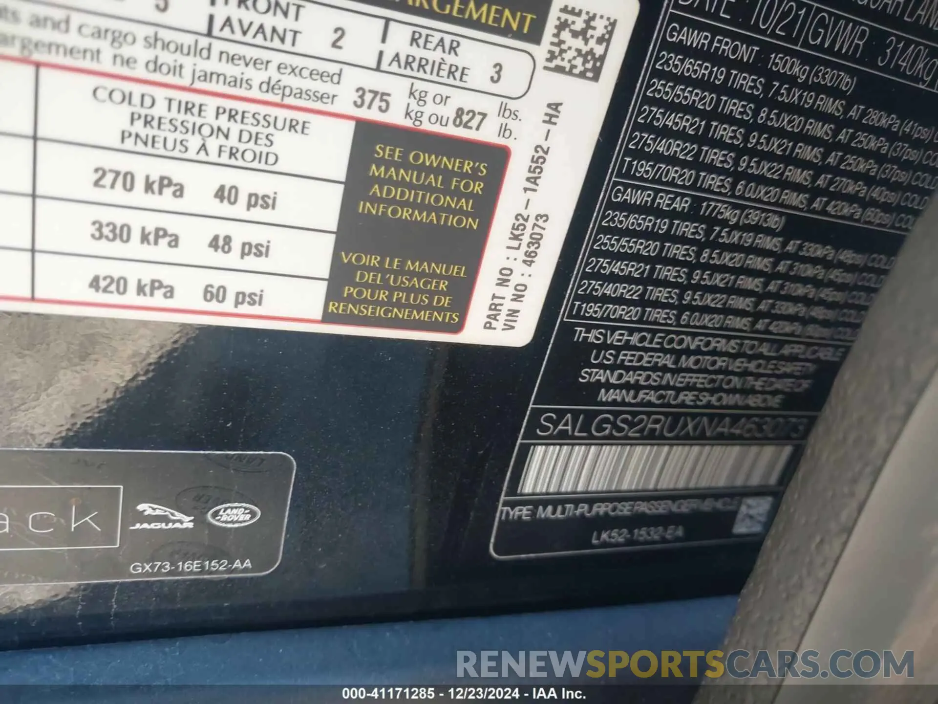 9 fotografías del automóvil dañado SALGS2RUXNA463073 LAND ROVER RANGE ROVER 2022