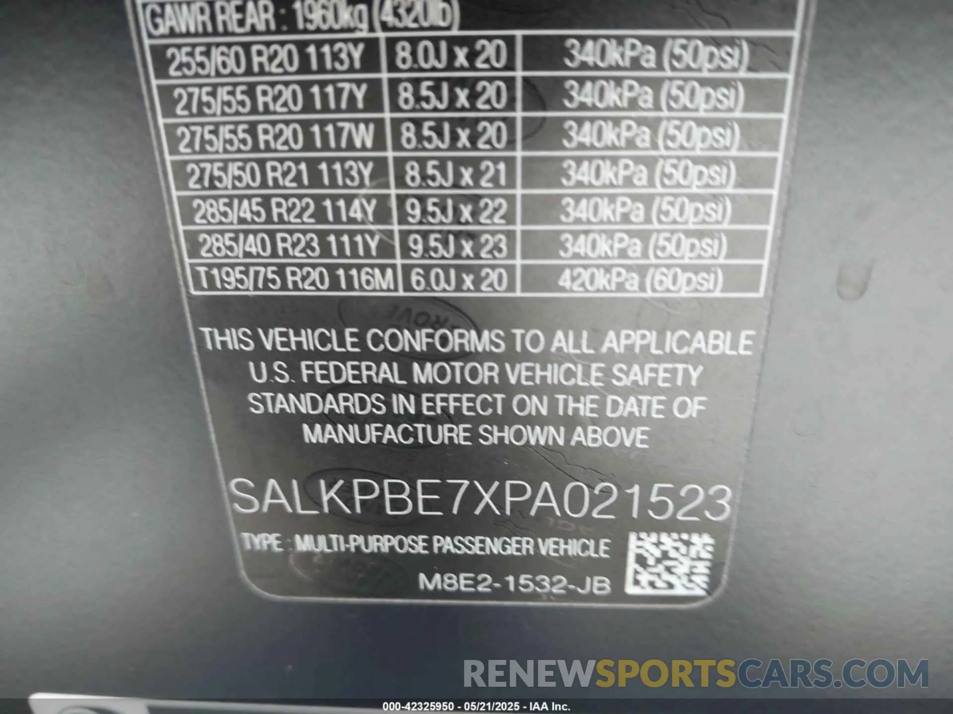 9 fotografías del automóvil dañado SALKPBE7XPA021523 LAND ROVER RANGE ROVER 2023