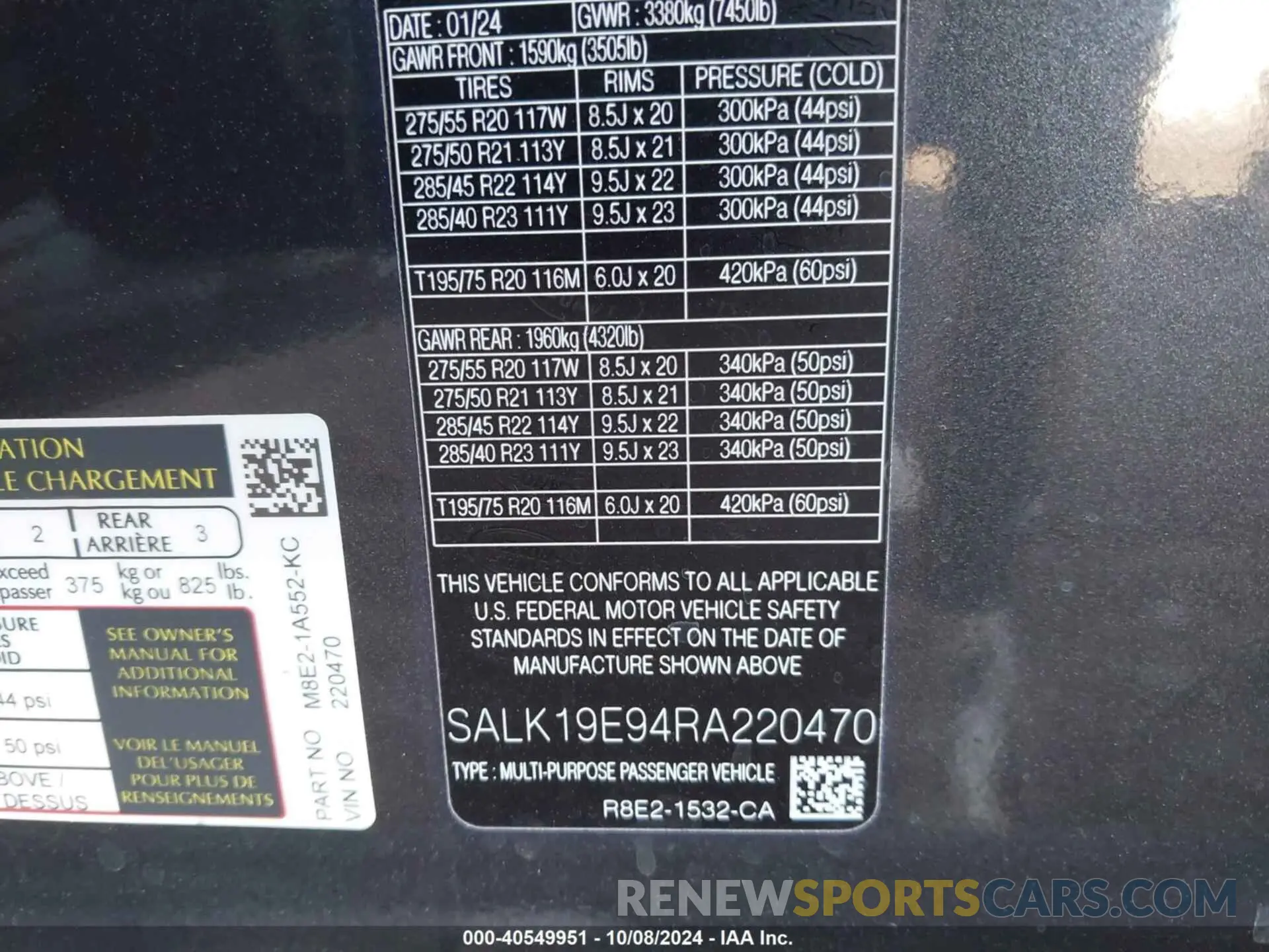 9 fotografías del automóvil dañado SALK19E94RA220470 LAND ROVER RANGE ROVER 2024