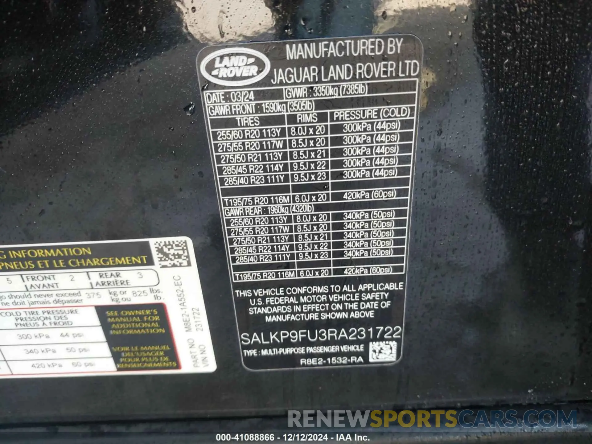 9 fotografías del automóvil dañado SALKP9FU3RA231722 LAND ROVER RANGE ROVER 2024