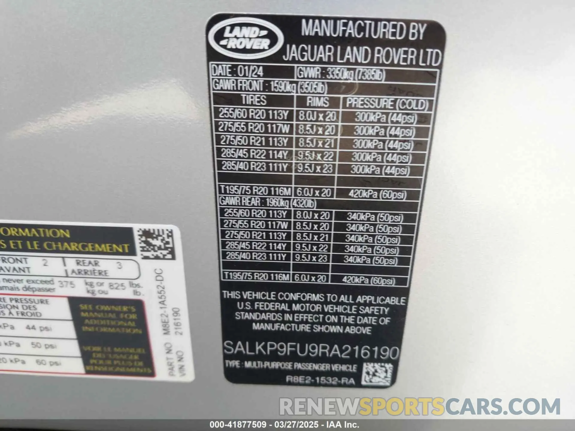 9 fotografías del automóvil dañado SALKP9FU9RA216190 LAND ROVER RANGE ROVER 2024