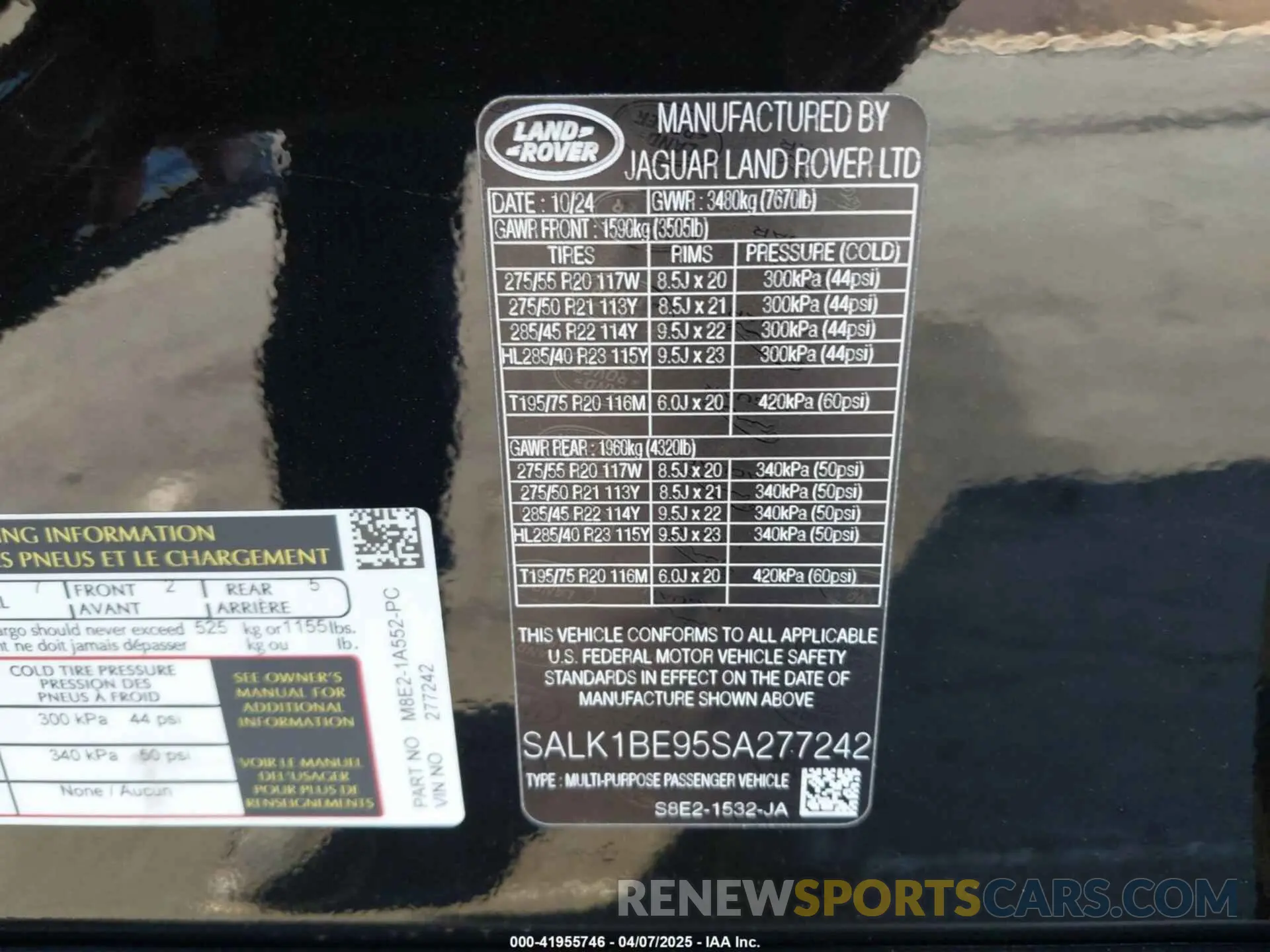 9 fotografías del automóvil dañado SALK1BE95SA277242 LAND ROVER RANGE ROVER 2025