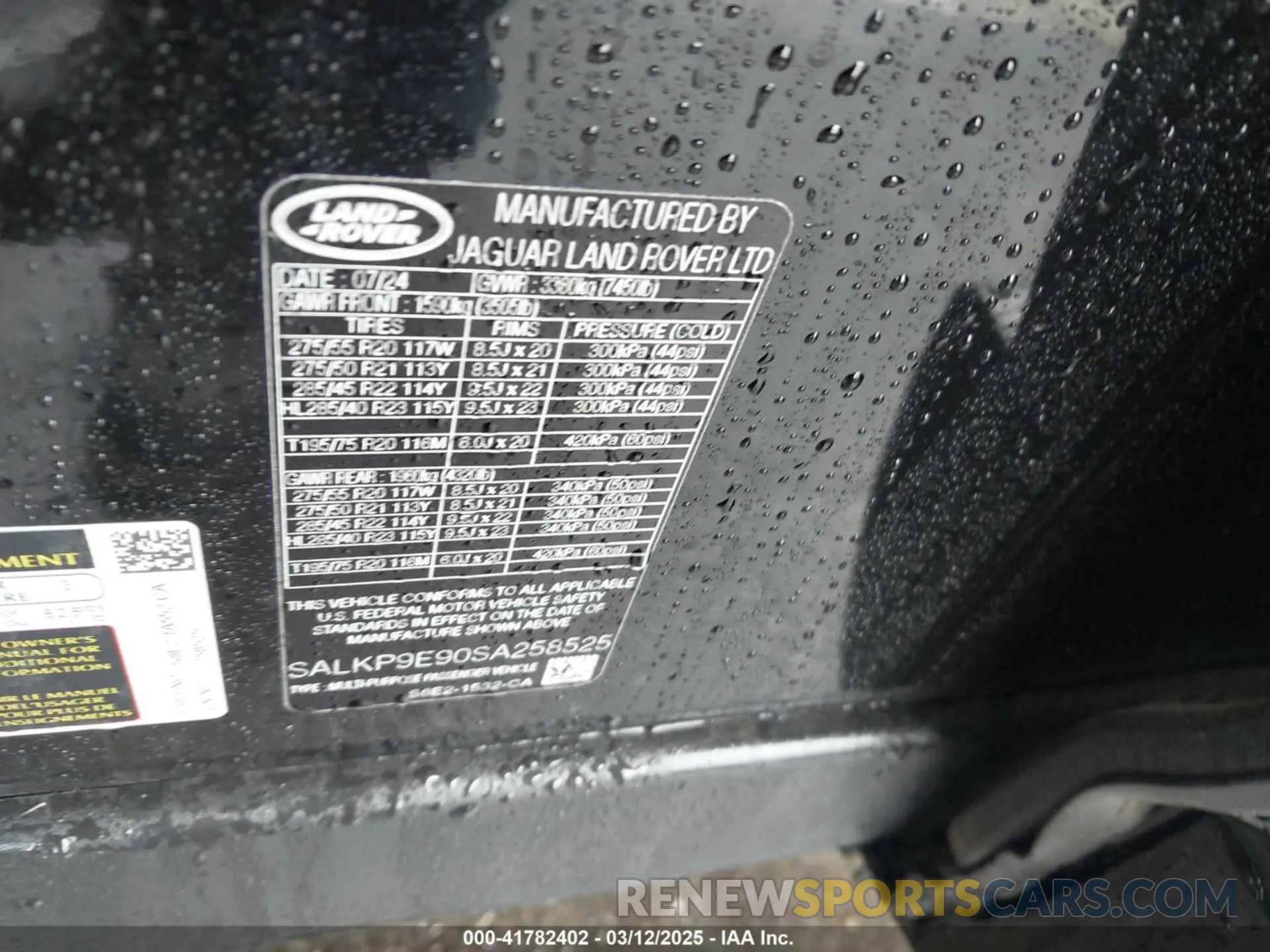 9 fotografías del automóvil dañado SALKP9E90SA258525 LAND ROVER RANGE ROVER 2025