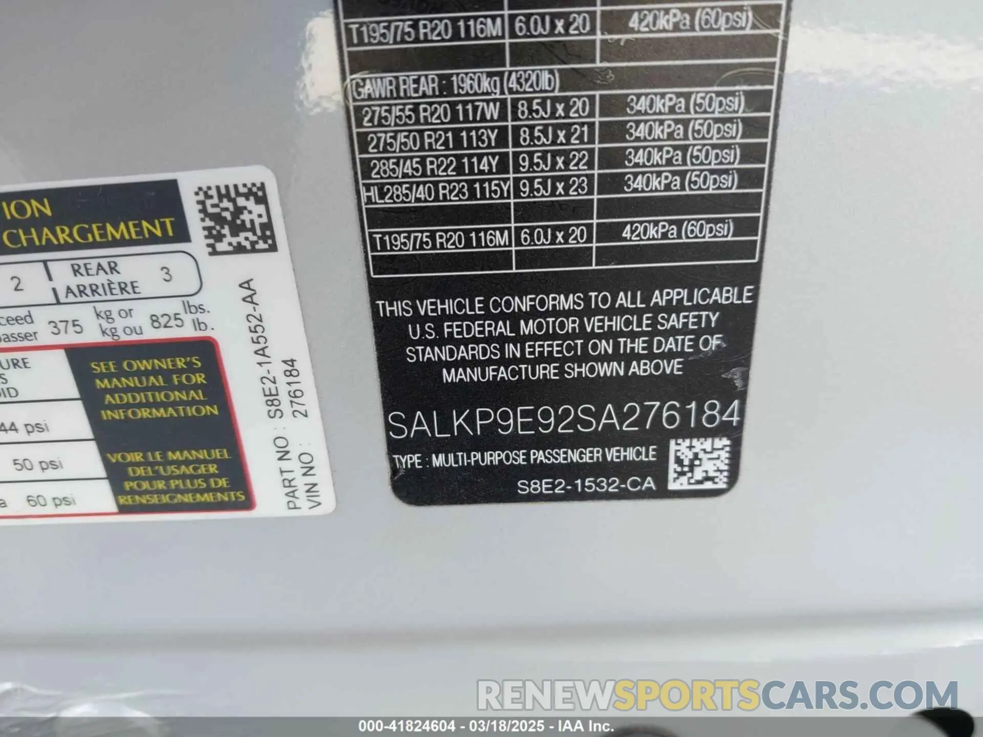 9 fotografías del automóvil dañado SALKP9E92SA276184 LAND ROVER RANGE ROVER 2025