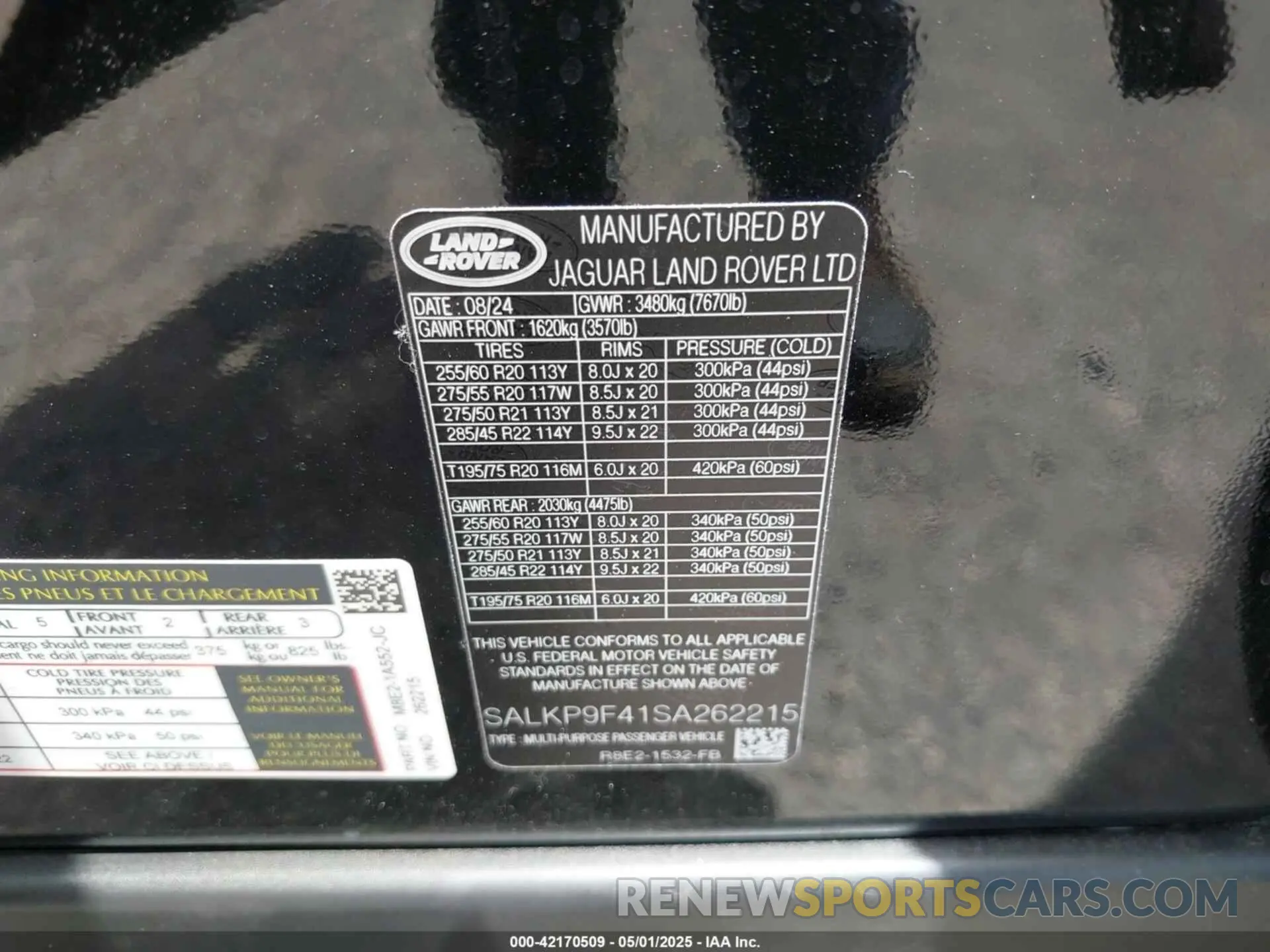 9 fotografías del automóvil dañado SALKP9F41SA262215 LAND ROVER RANGE ROVER 2025