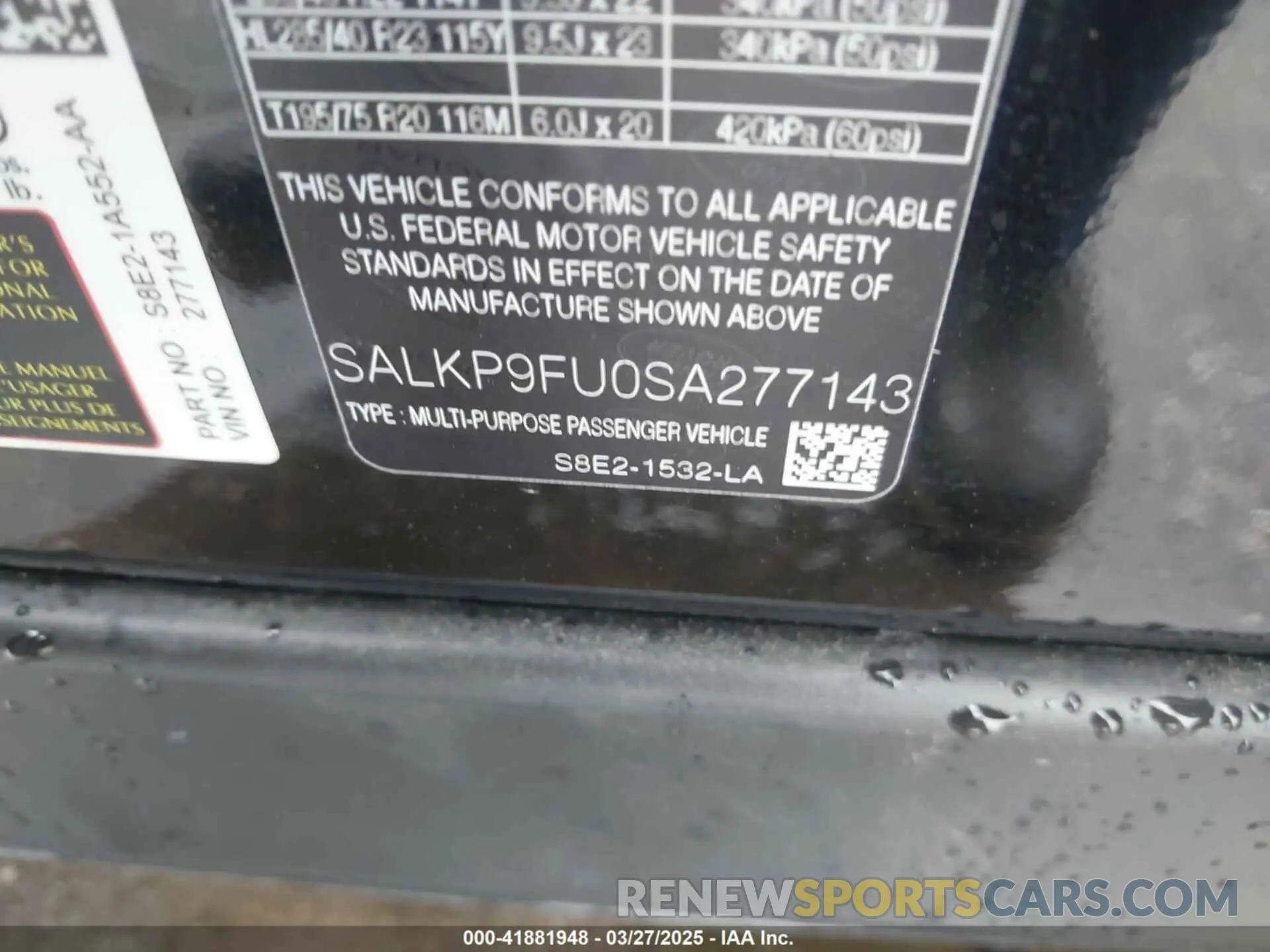 9 fotografías del automóvil dañado SALKP9FU0SA277143 LAND ROVER RANGE ROVER 2025