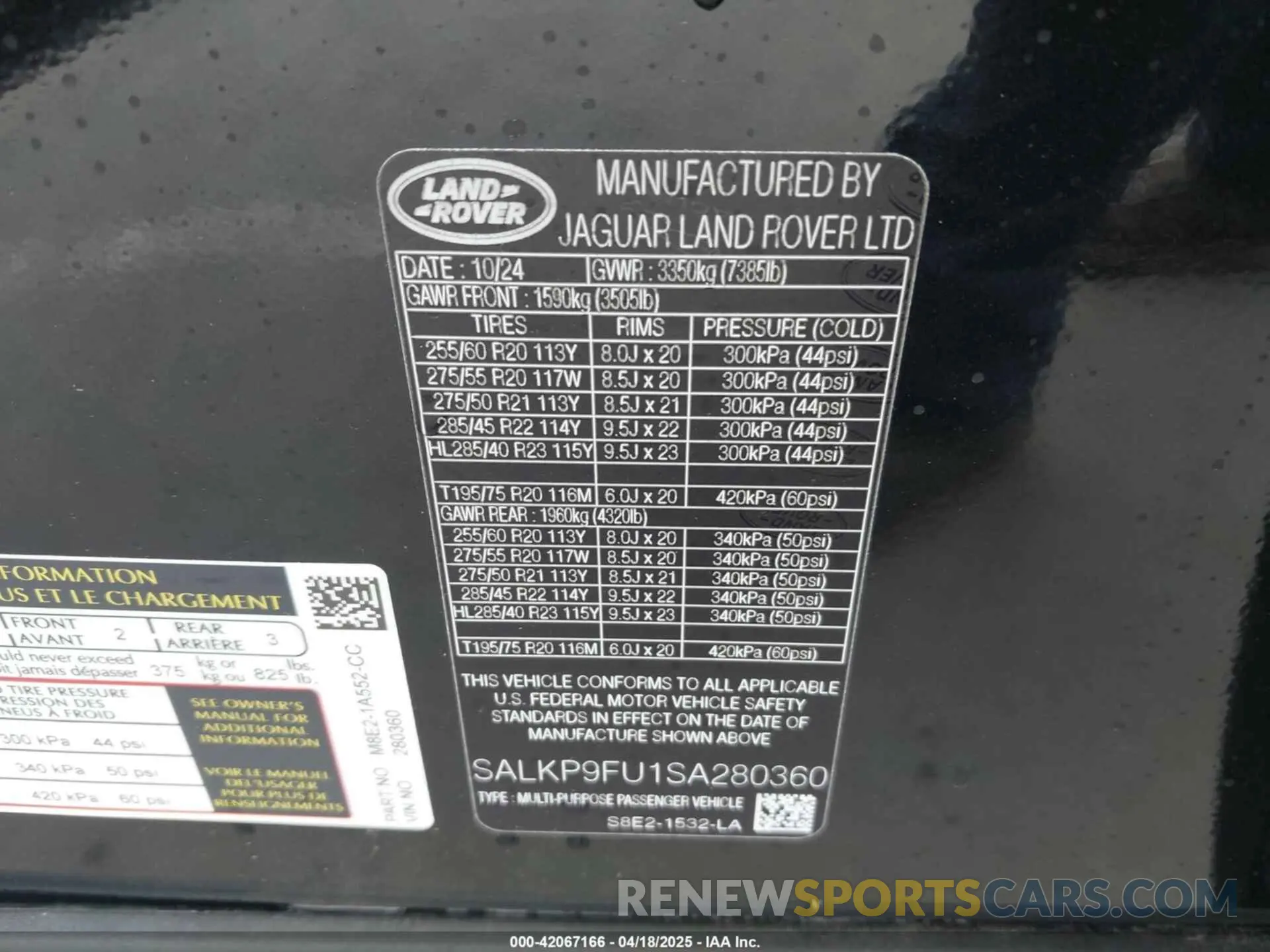 9 fotografías del automóvil dañado SALKP9FU1SA280360 LAND ROVER RANGE ROVER 2025