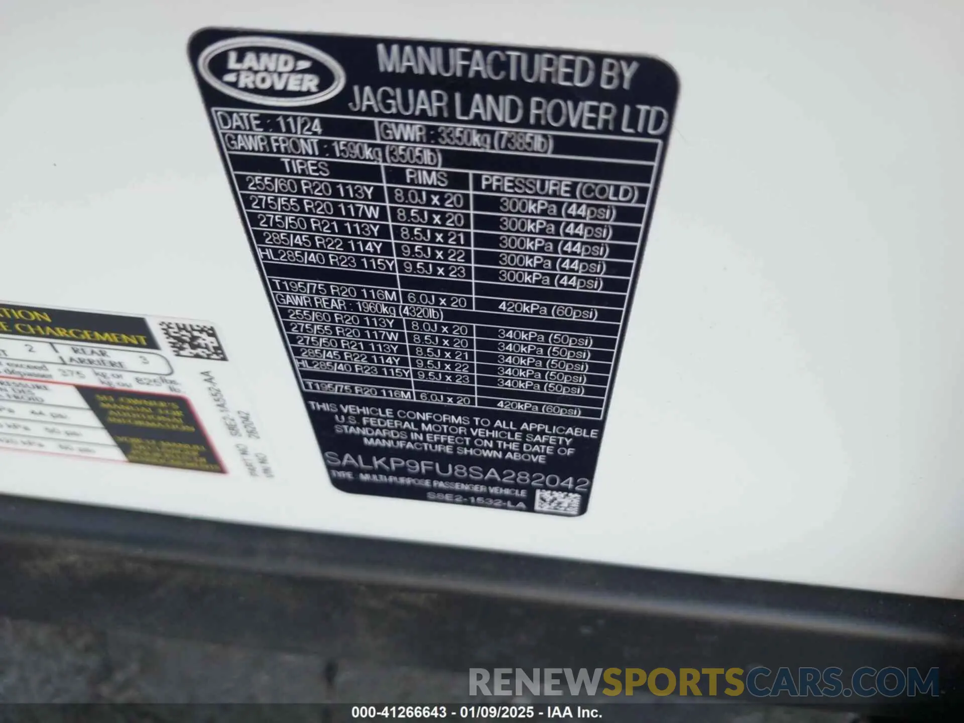 9 fotografías del automóvil dañado SALKP9FU8SA282042 LAND ROVER RANGE ROVER 2025