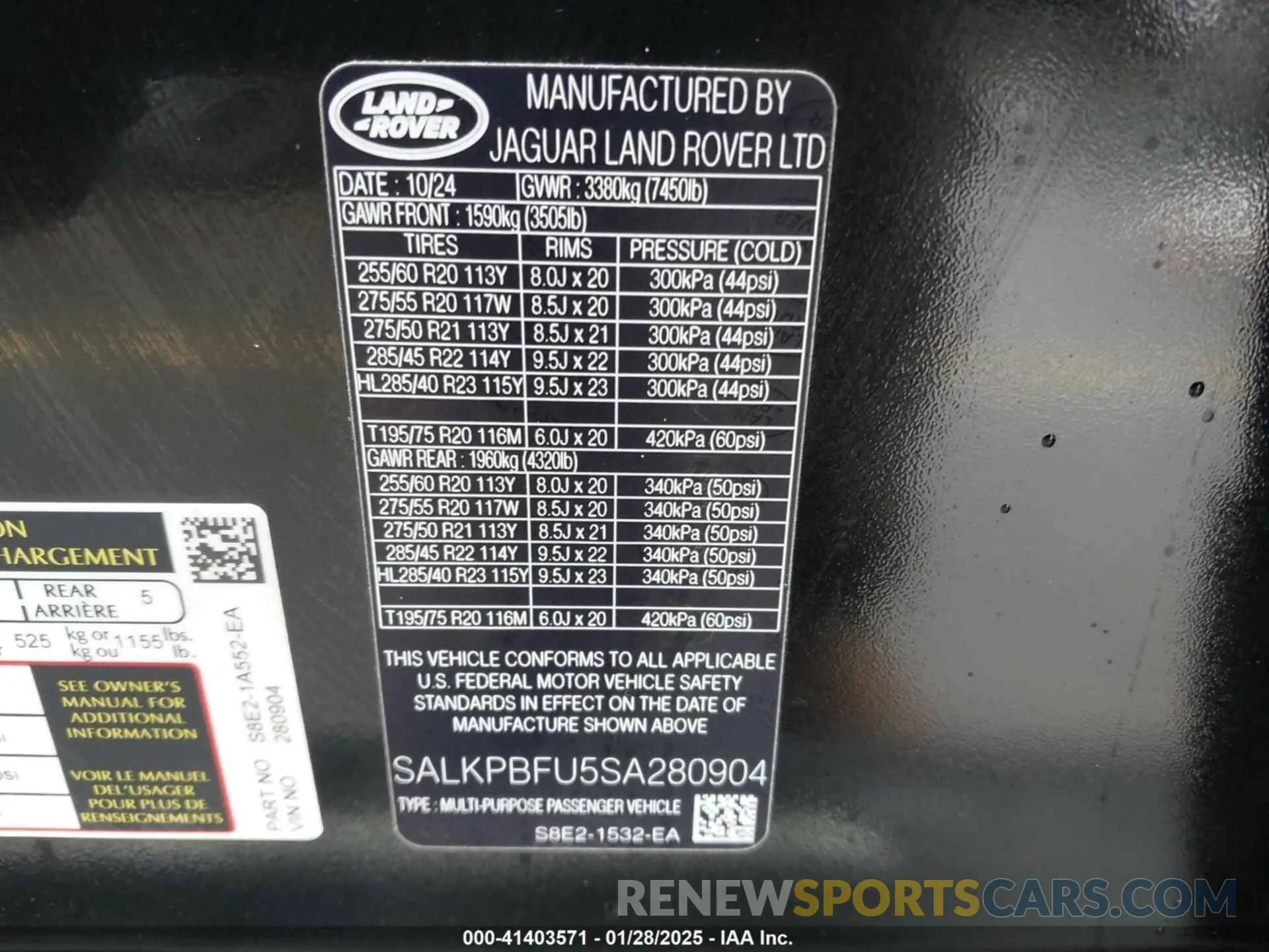 9 fotografías del automóvil dañado SALKPBFU5SA280904 LAND ROVER RANGE ROVER 2025