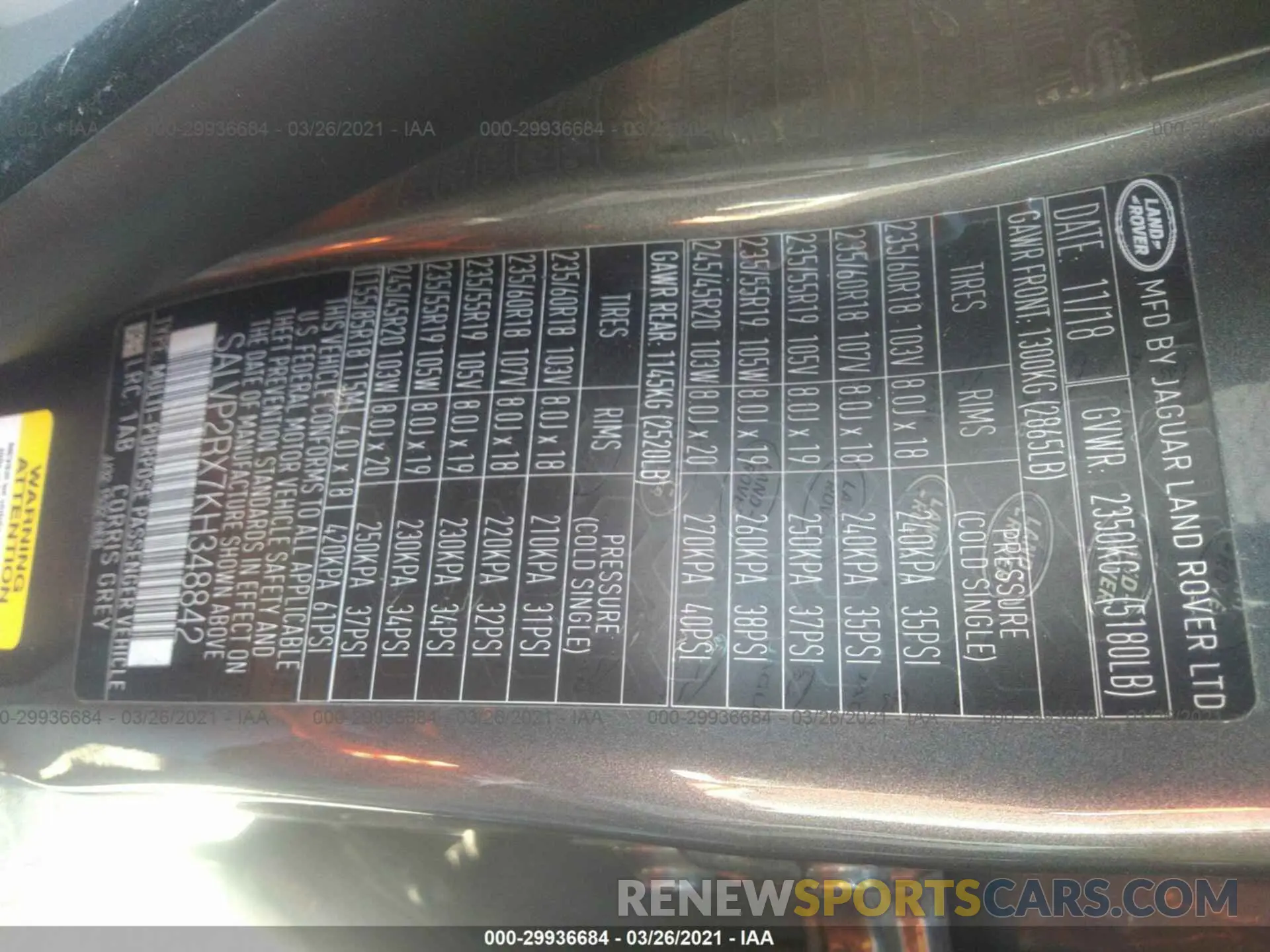 9 fotografías del automóvil dañado SALVP2RX7KH348842 LAND ROVER RANGE ROVER EVOQUE 2019